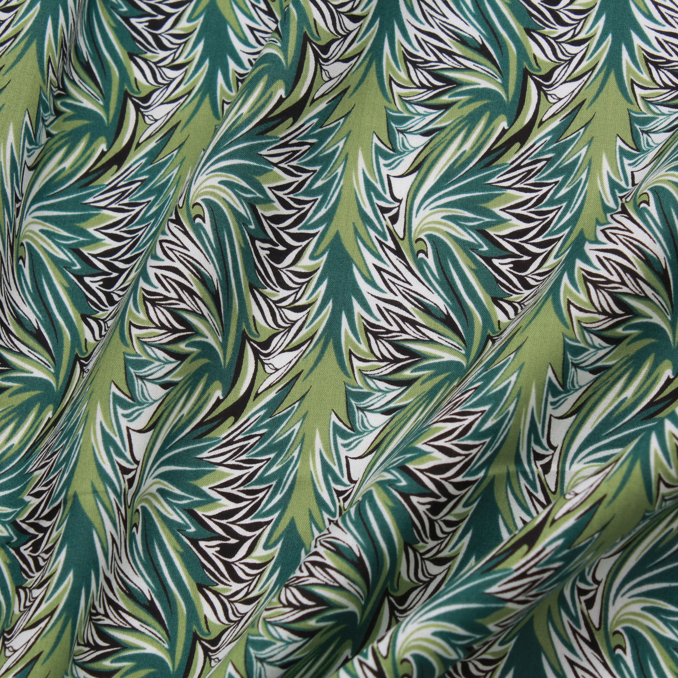 100% Cotton Lawn, 'Green Tropical Leaves', 60" Wide
