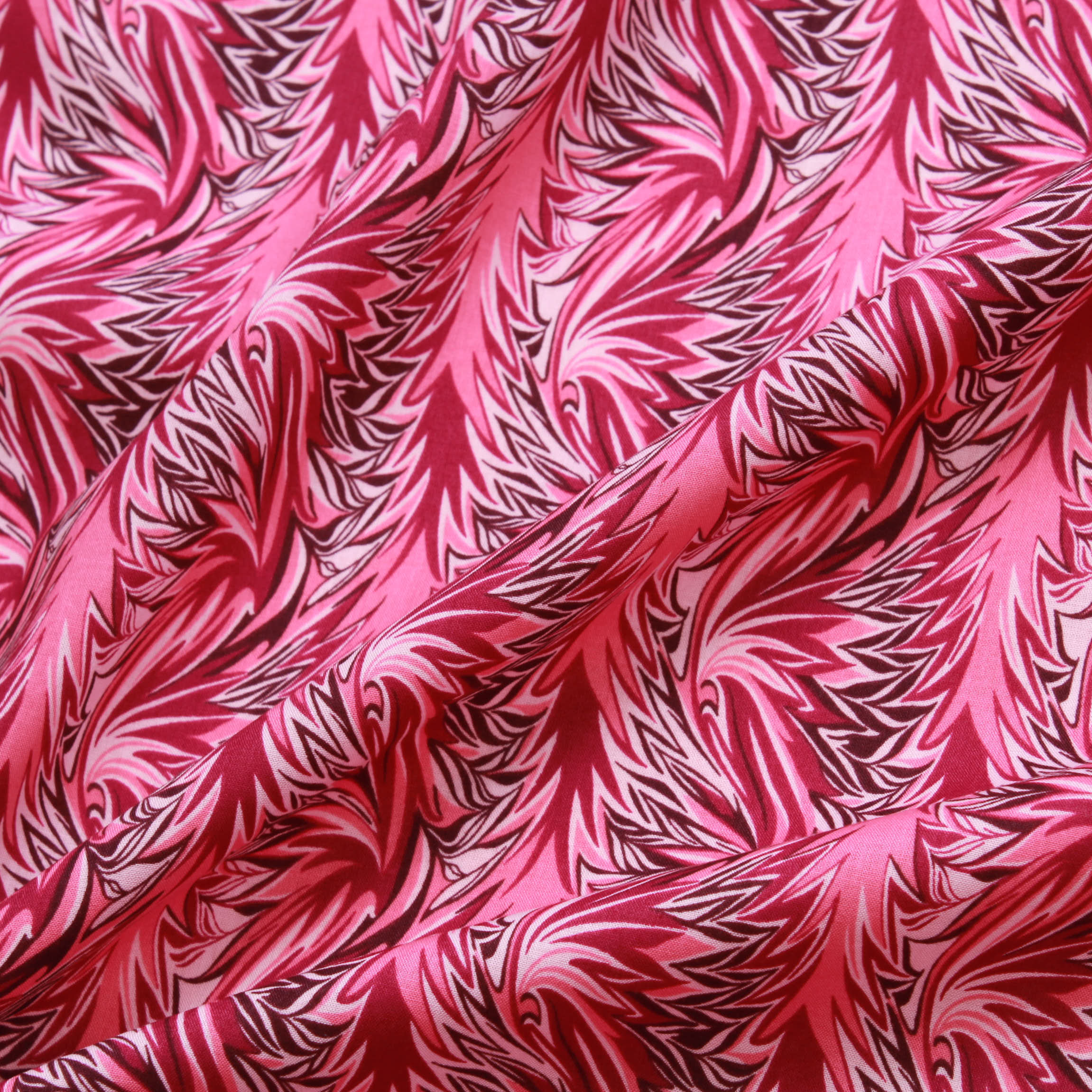 100% Cotton Lawn, 'Pink Tropical Leaves', 60" Wide