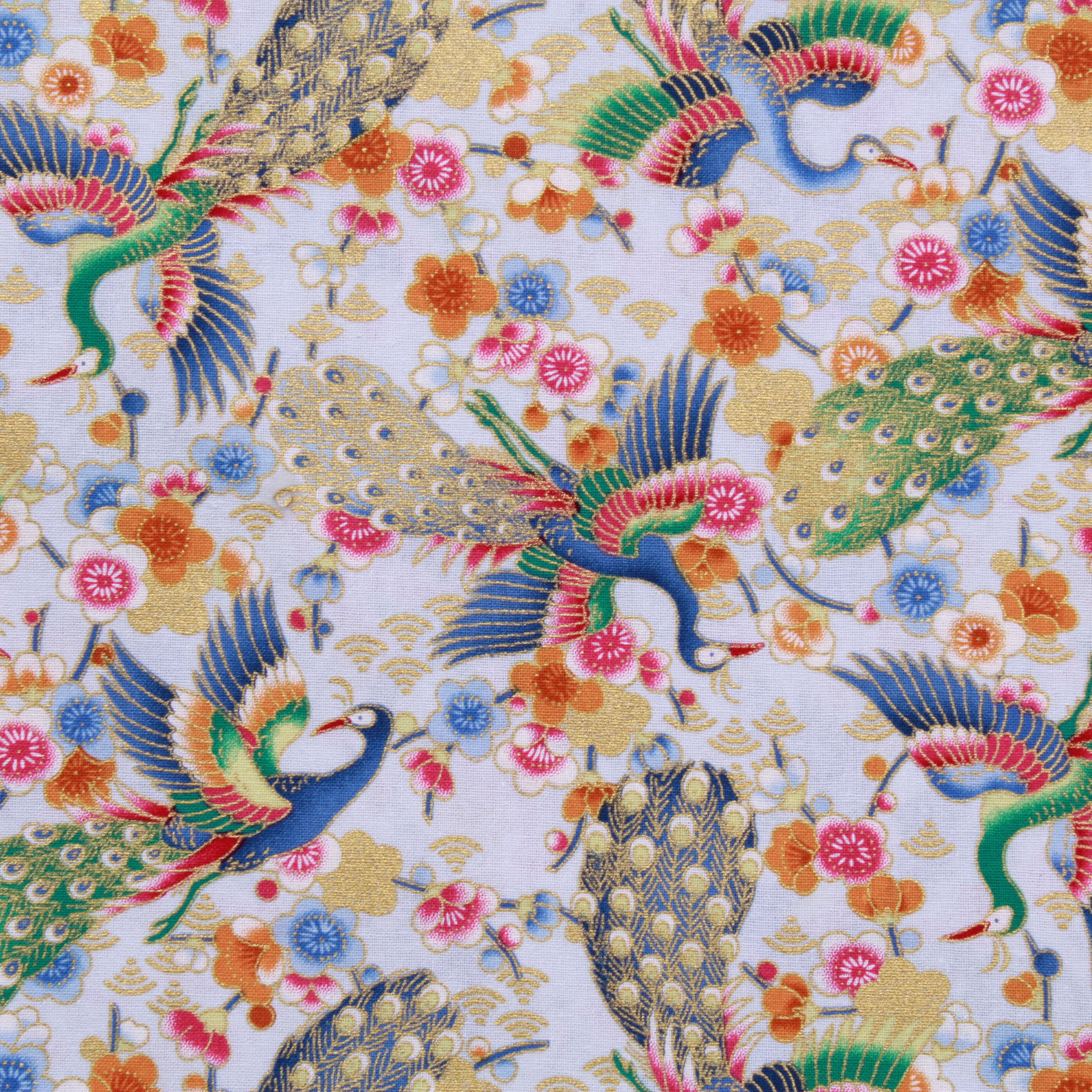 100% Premium Oriental Cotton 44" Wide 'Japanese Crane, Sky Blue'