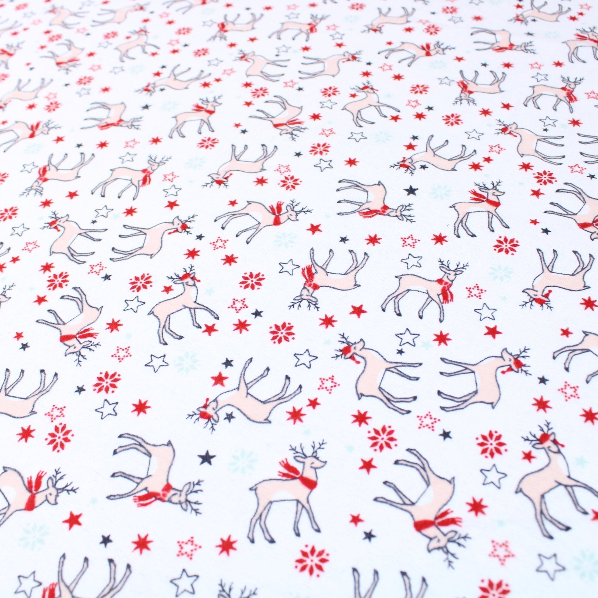 3 Metre High Quality Brushed Cotton - Festive Reindeer - 45" Wide White - Printed Cottons