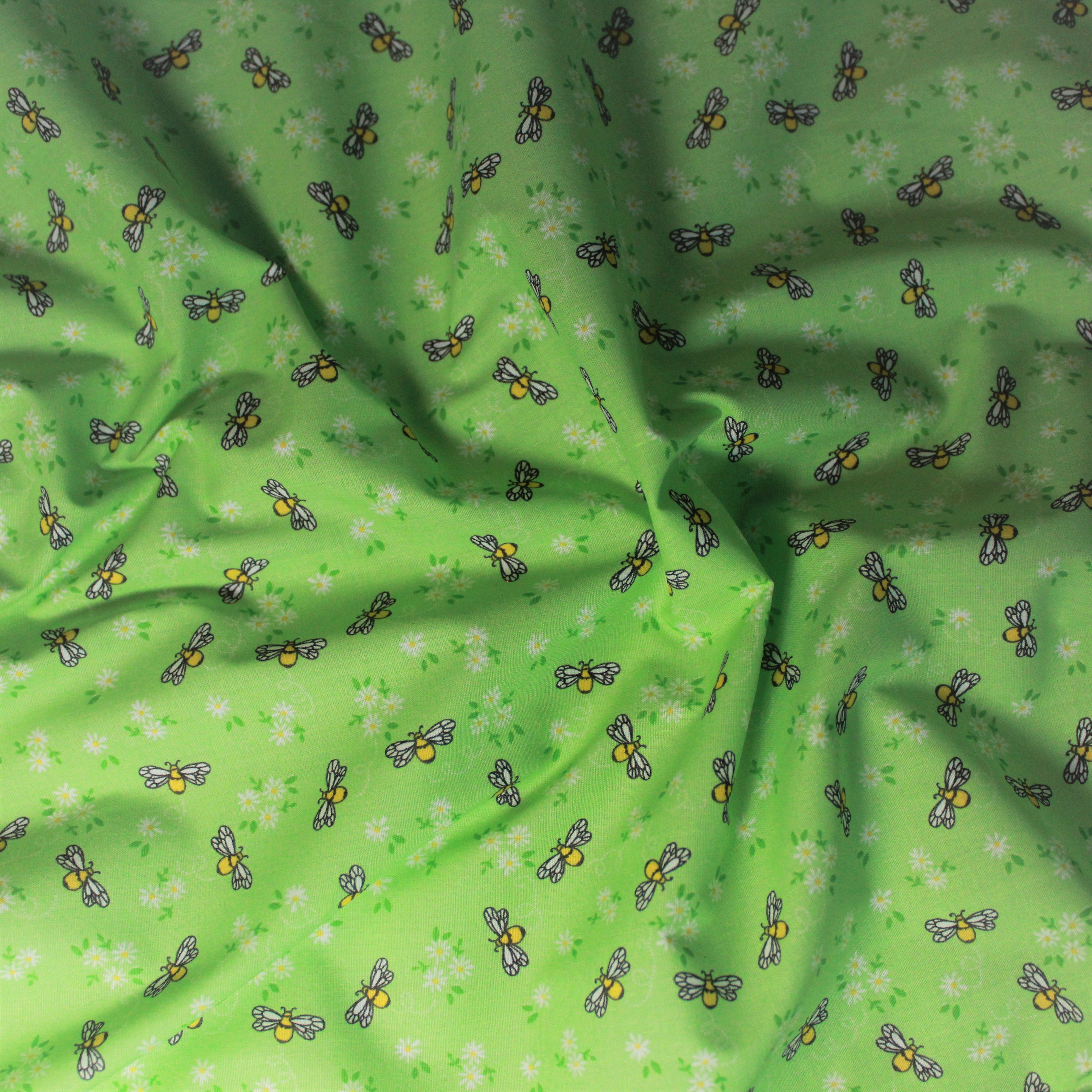 Premium Quality Poly-Cotton 'Bees' 44" Wide Green