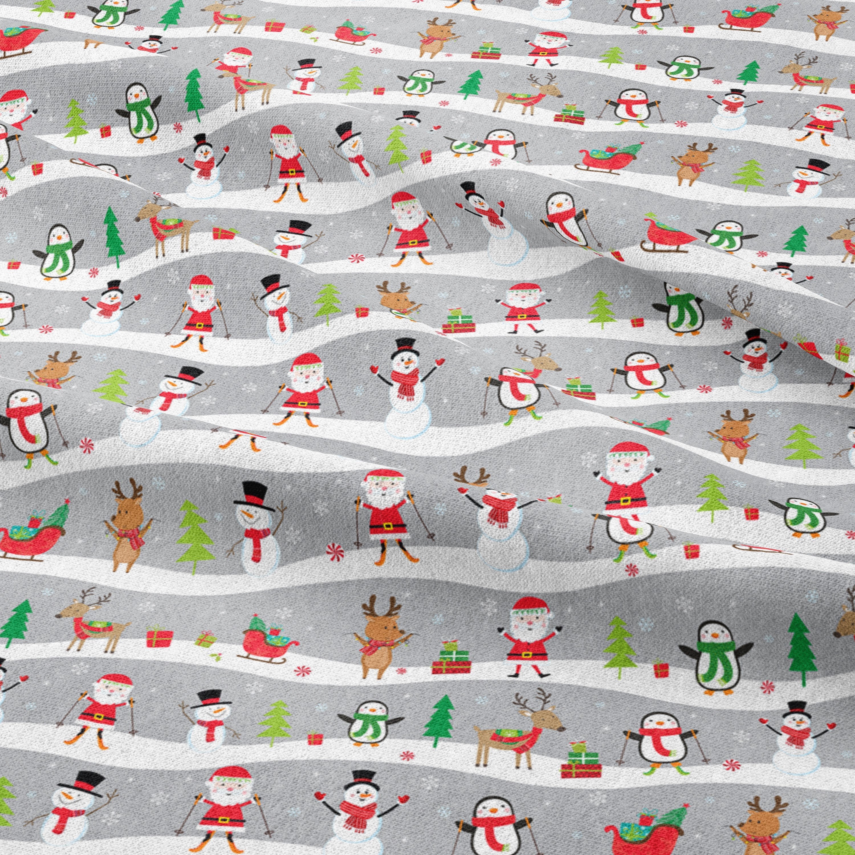 100% Premium Quilting Cotton 'Mr Snowman & Santa'