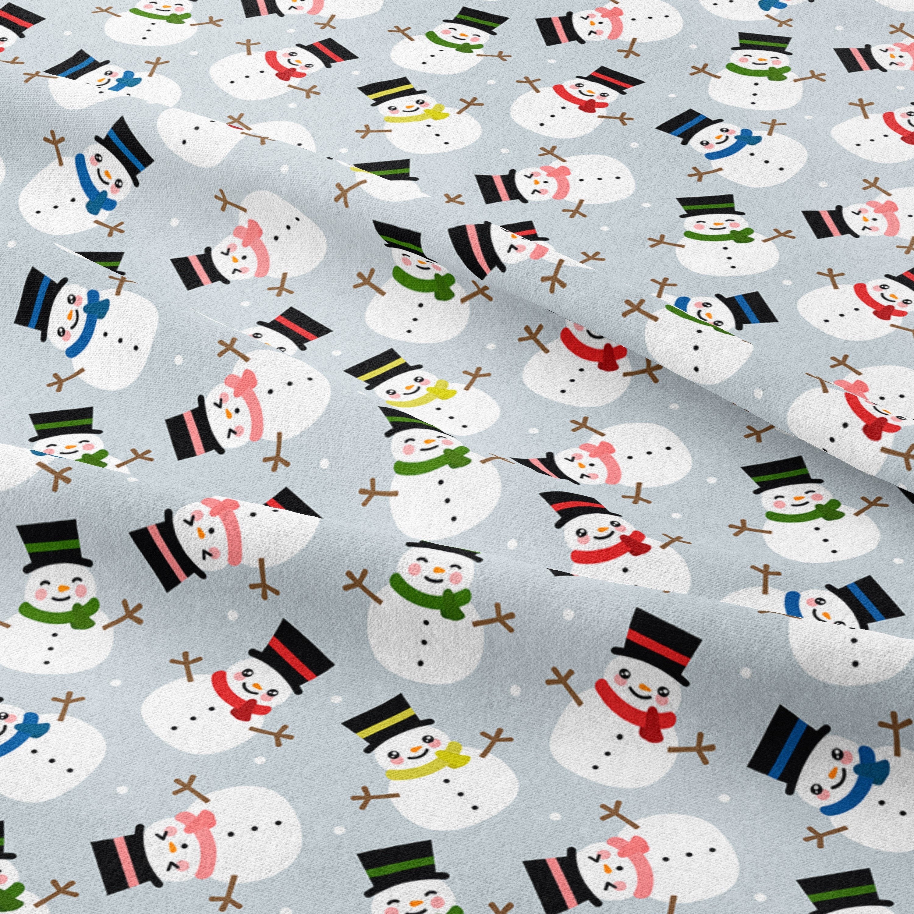 100% Premium Quilting Cotton 'Happy Snowman'