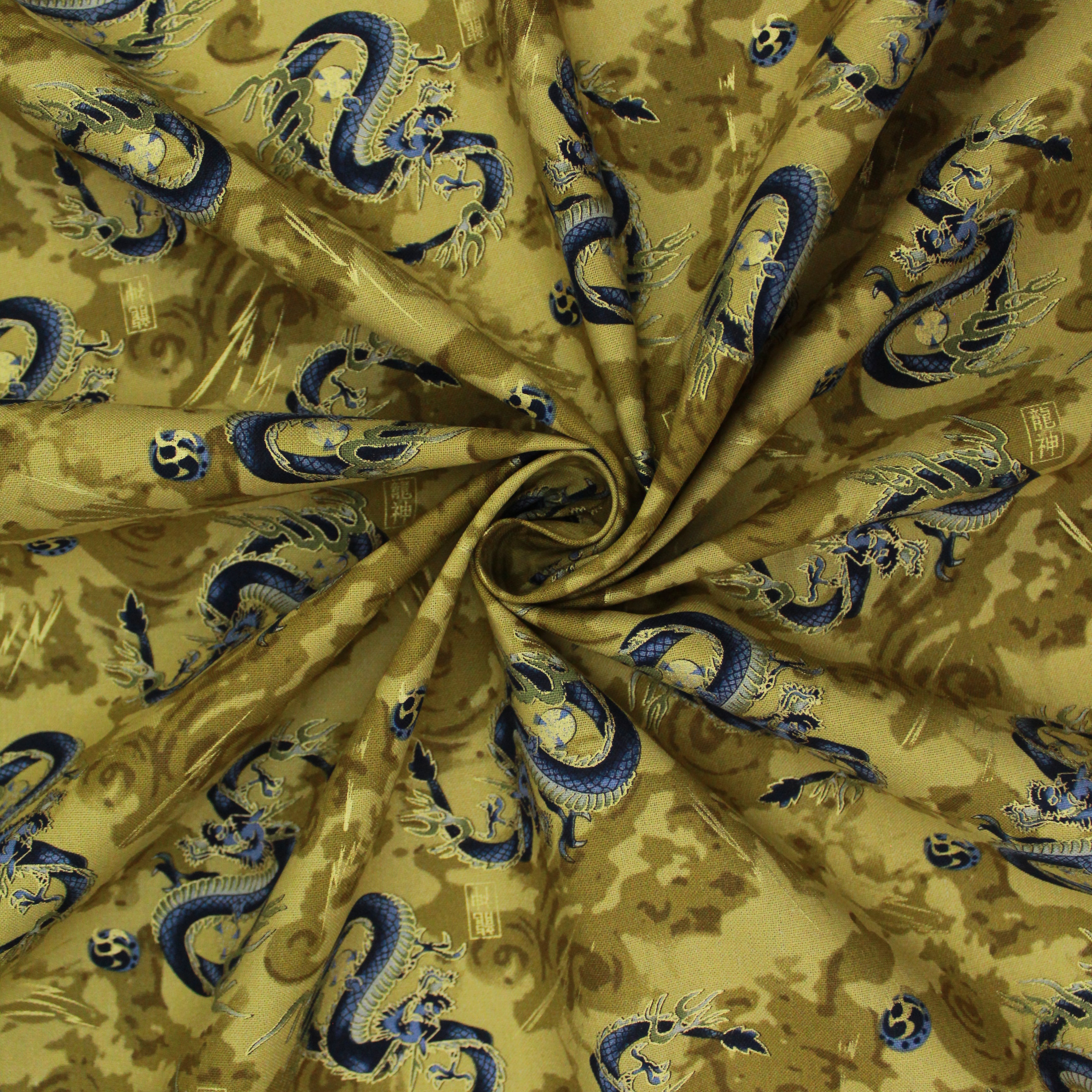 100% Premium Oriental Cotton 60" Wide 'Gold Dragon'