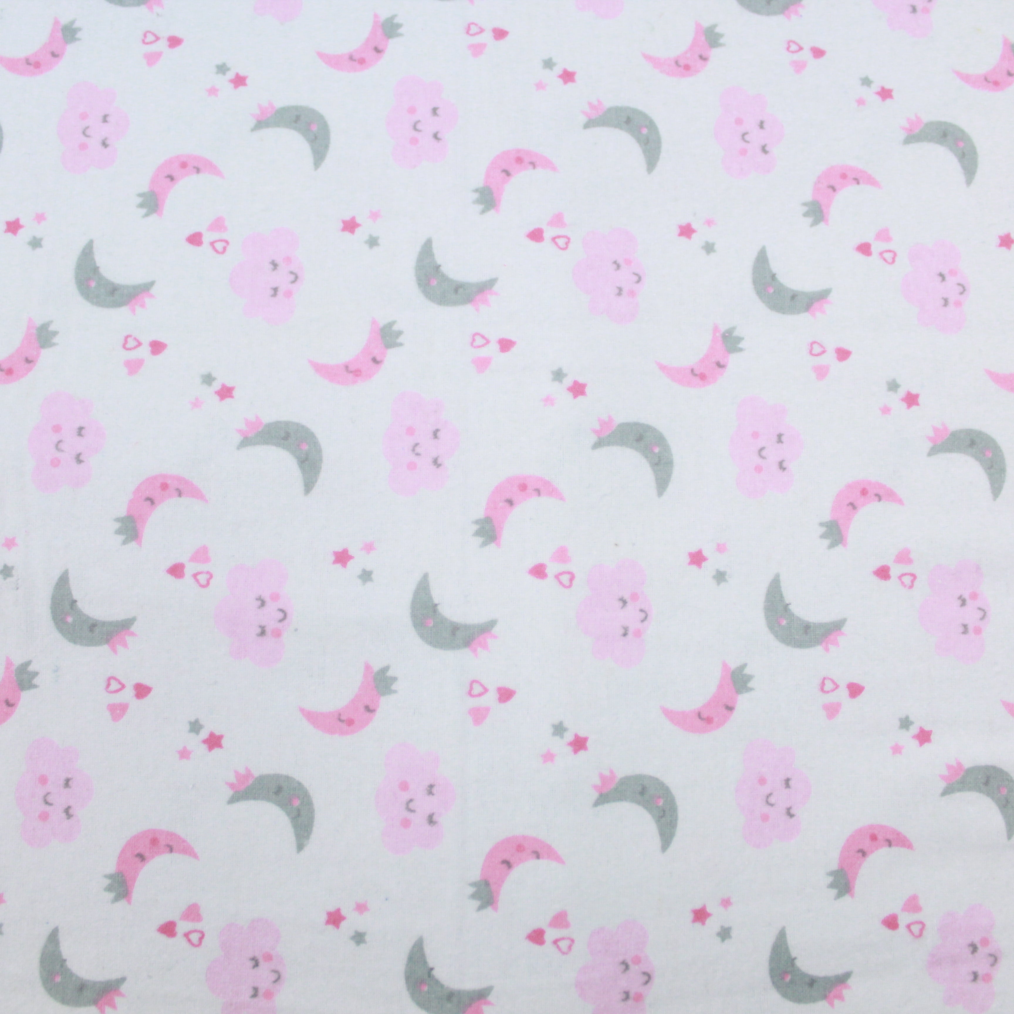 High Quality Brushed Cotton - Moon & Clouds - 60" Wide White