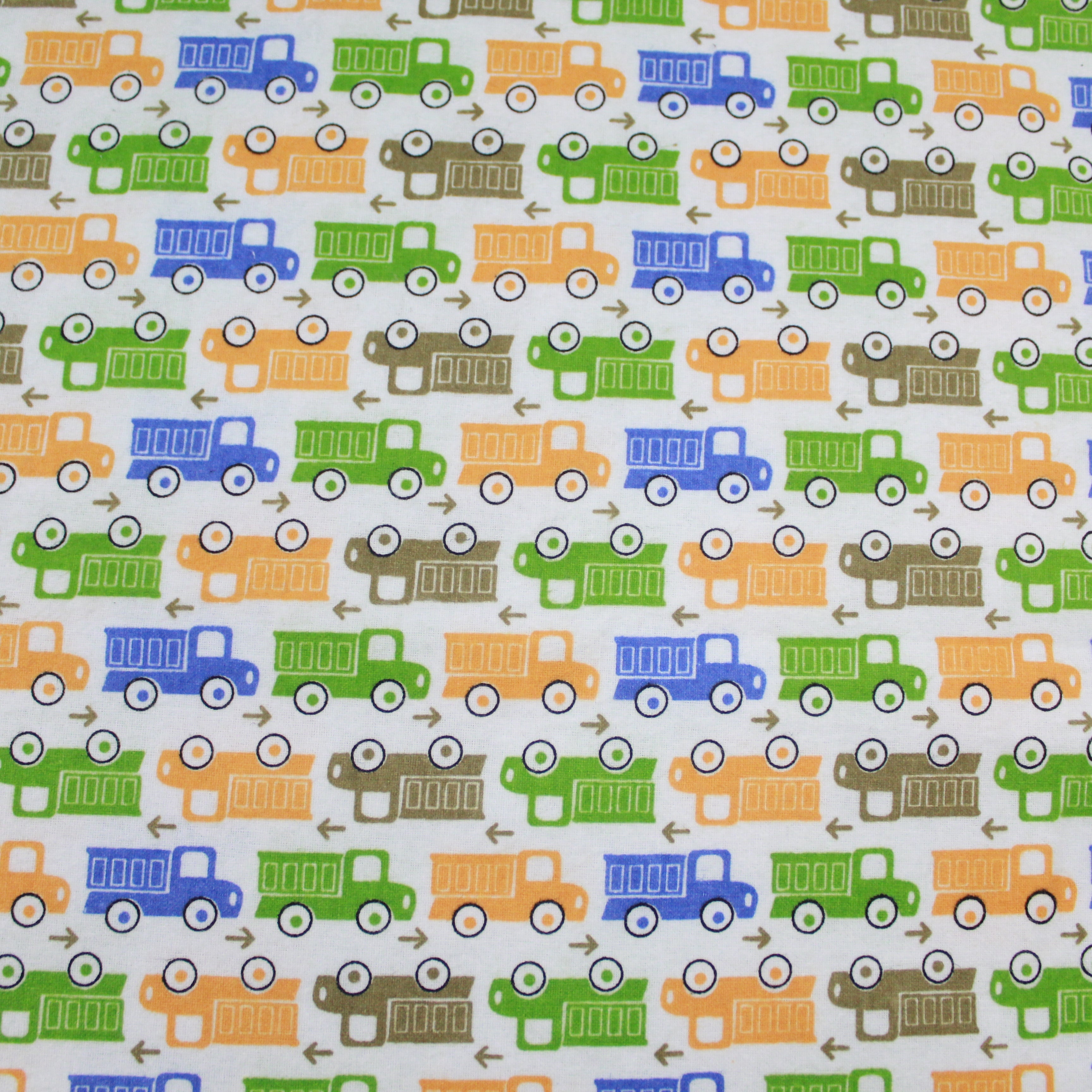 High Quality Brushed Cotton - Colourful Trucks - 60" Wide