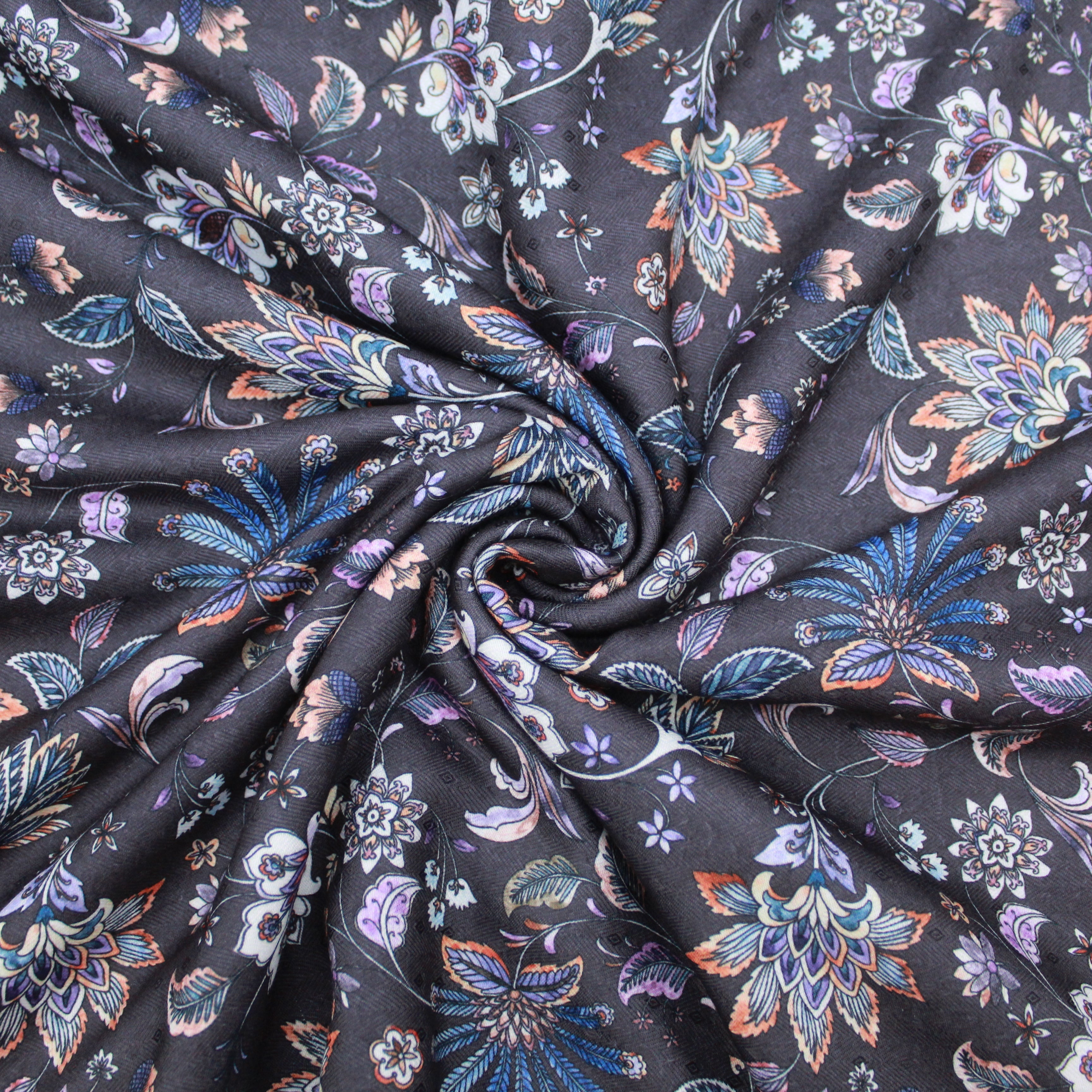 3 Metres Super Soft Printed Cashmere Effect Floral Fabric- 45" Wide Slate Grey