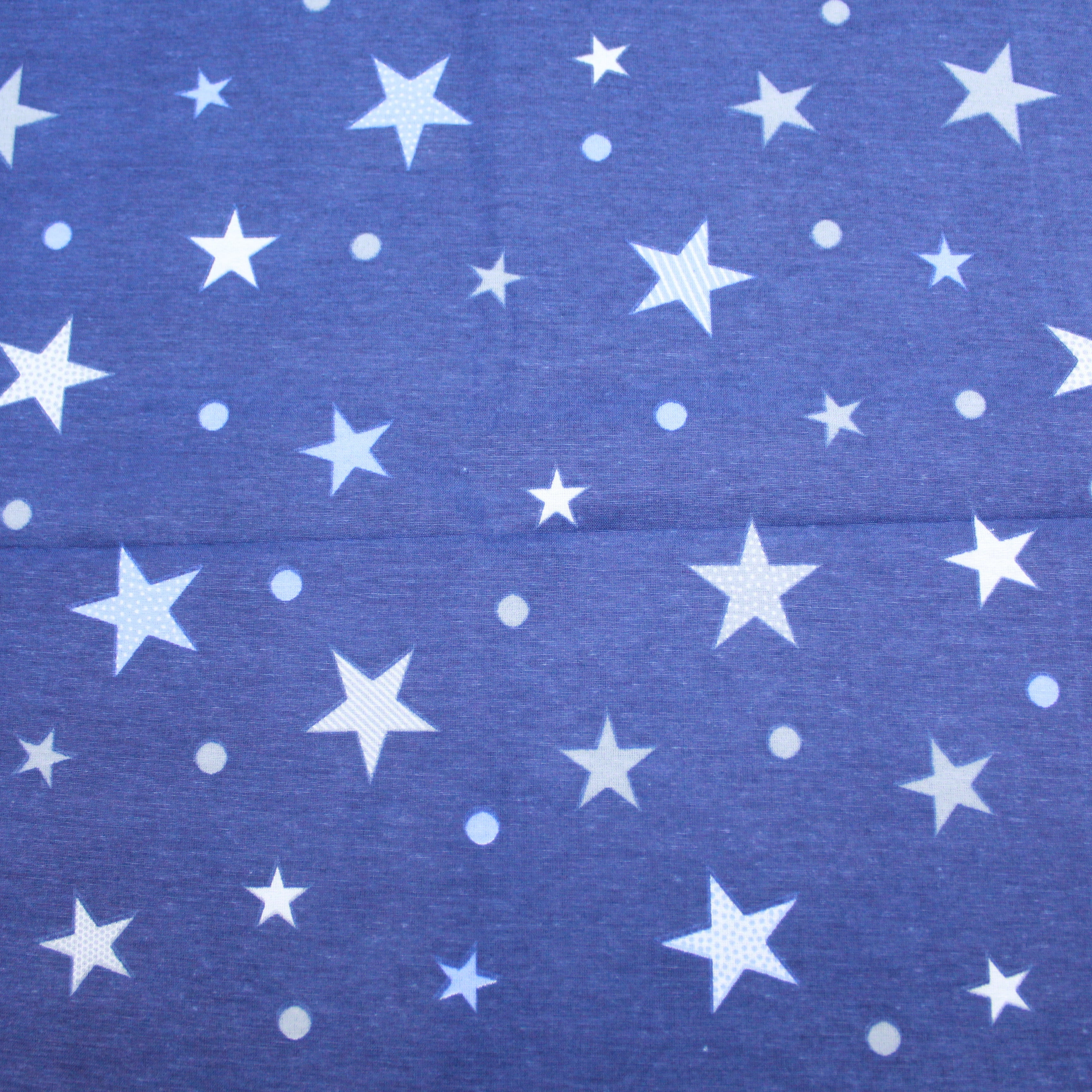 Premium Quality Super Wide Cotton Blend Sheeting "Navy Stars & Polka Dots" 94" Wide Navy