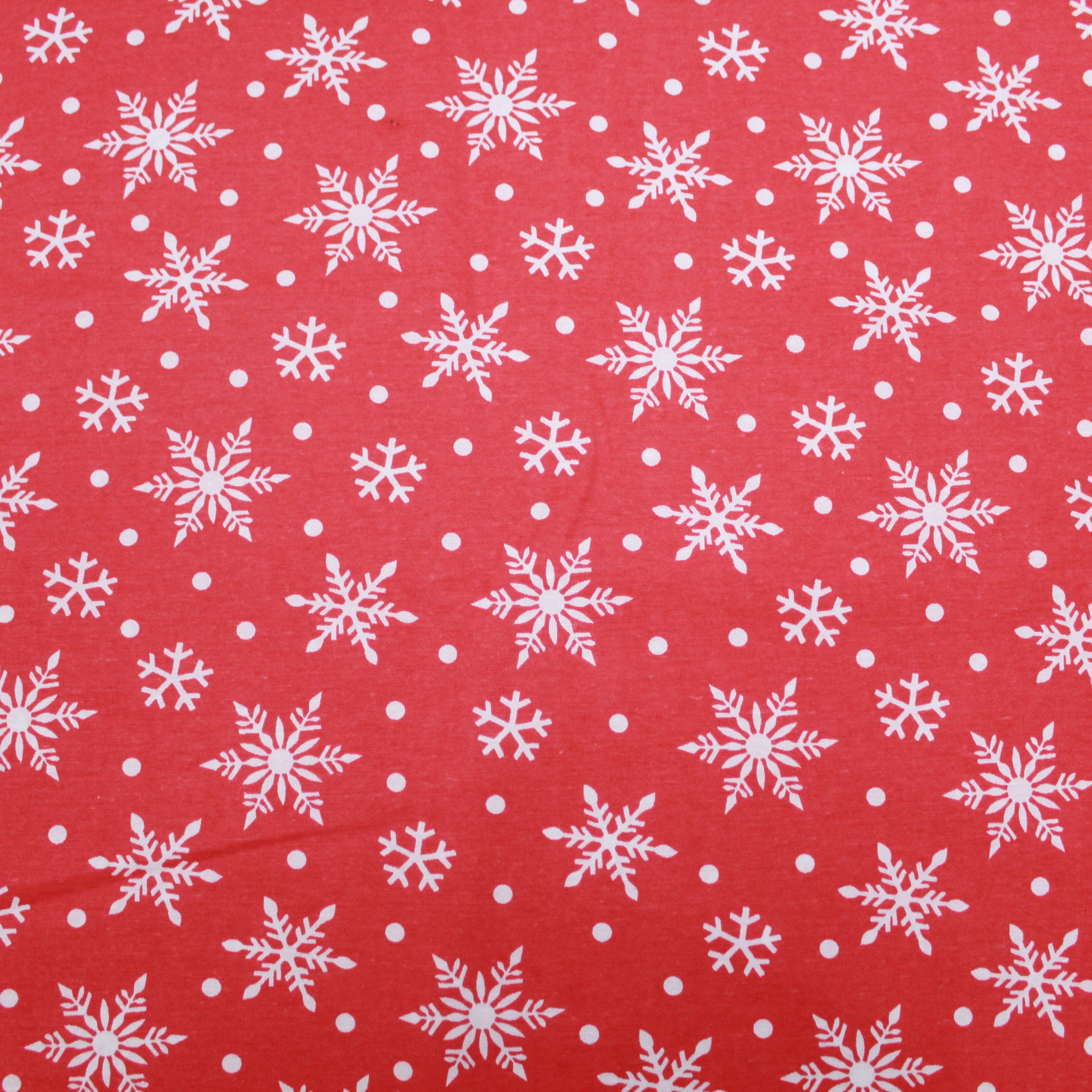 Premium Quality Super Wide Cotton Blend Sheeting "White On Red Snowflake" 94" Wide Red