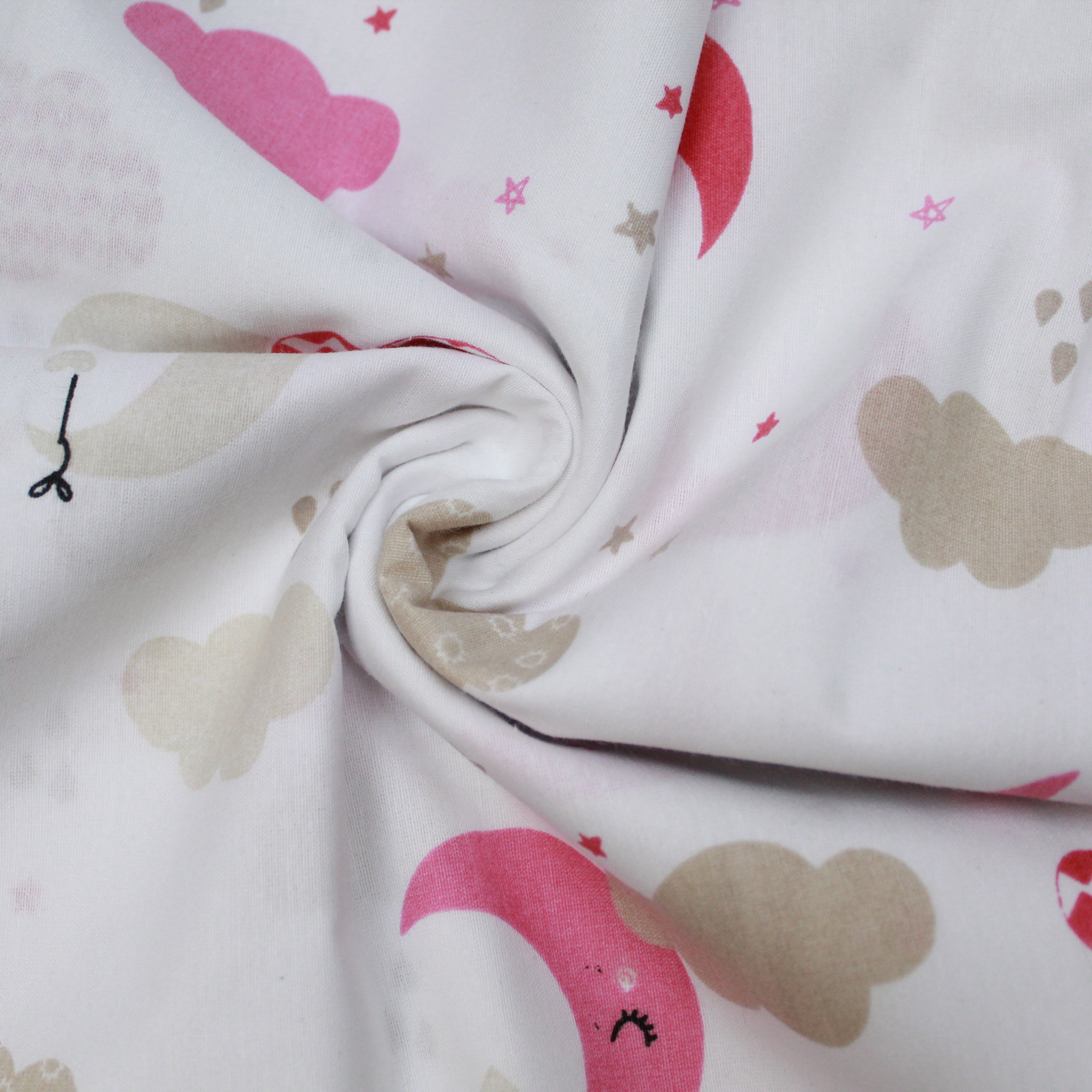 Premium Quality Super Wide Cotton Blend Sheeting "Cloud Moon" 94" Wide White & Pink