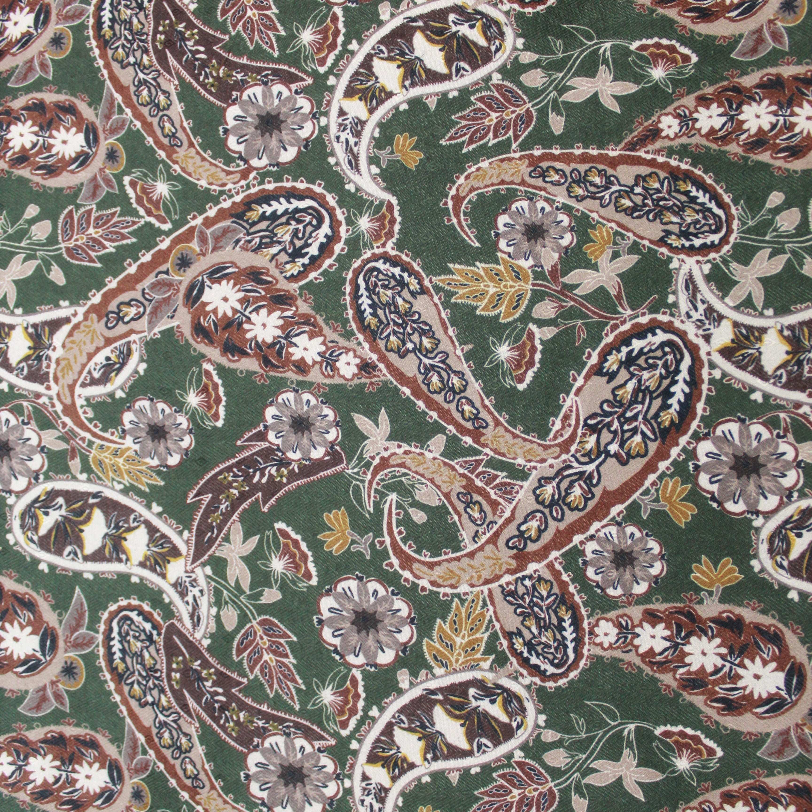 3 Metres Super Soft Printed Cashmere Effect Floral Fabric  - Paisley -45" Wide Dark Green