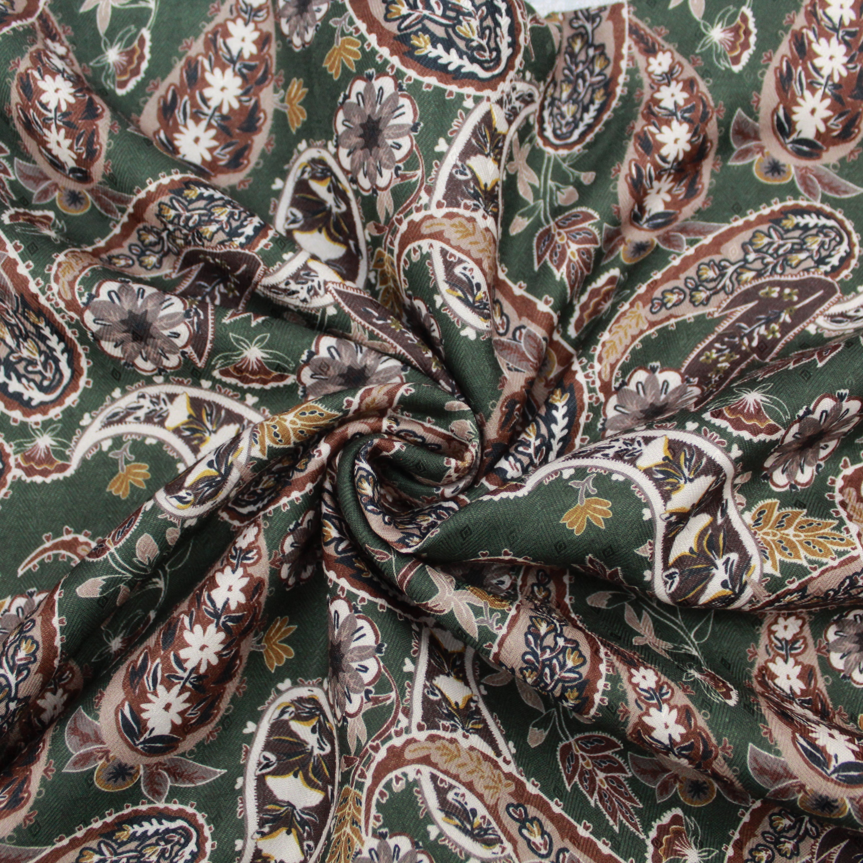 3 Metres Super Soft Printed Cashmere Effect Floral Fabric  - Paisley -45" Wide Dark Green