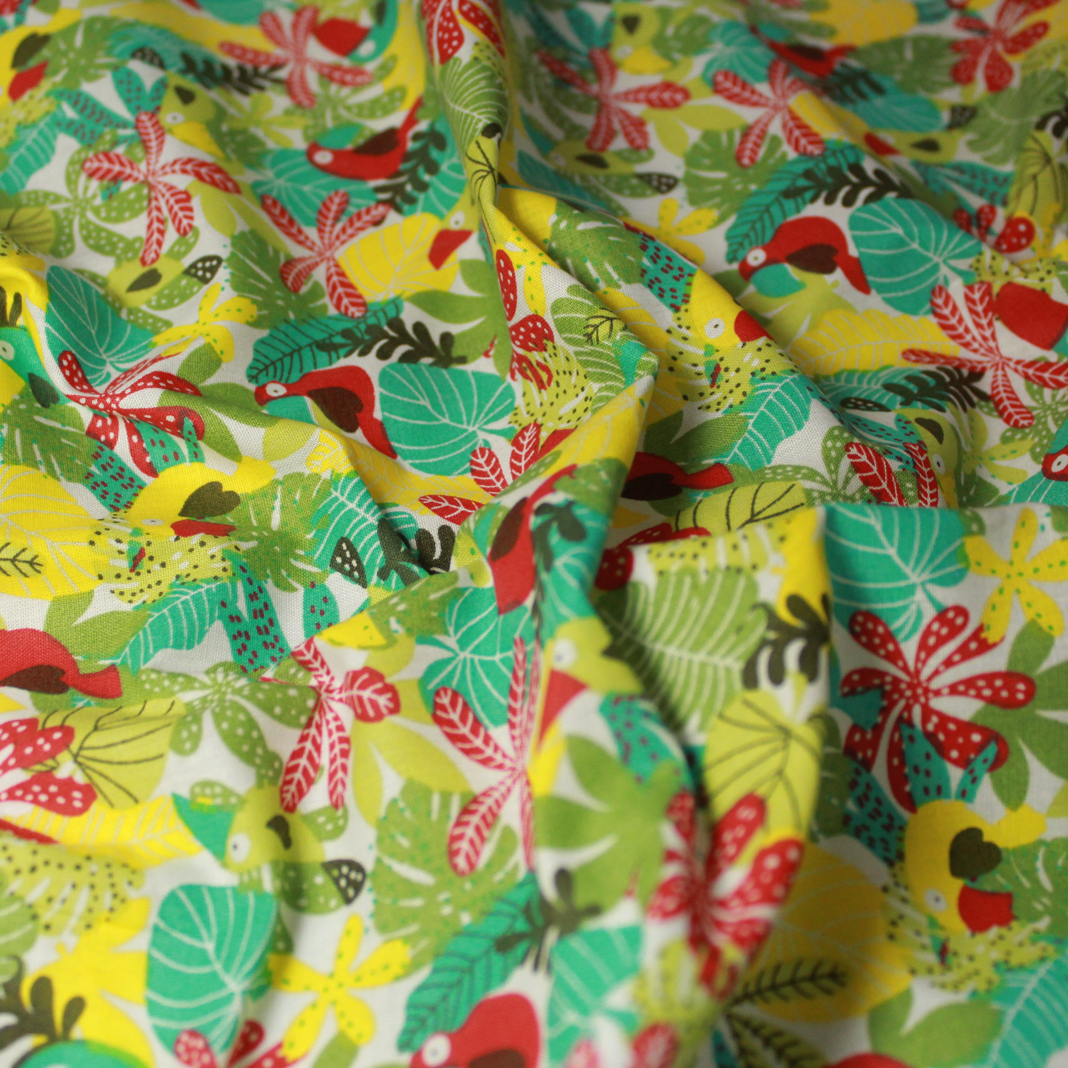 Premium Quality Poly-Cotton 'Jungle Parrots' 60" Wide Yellow