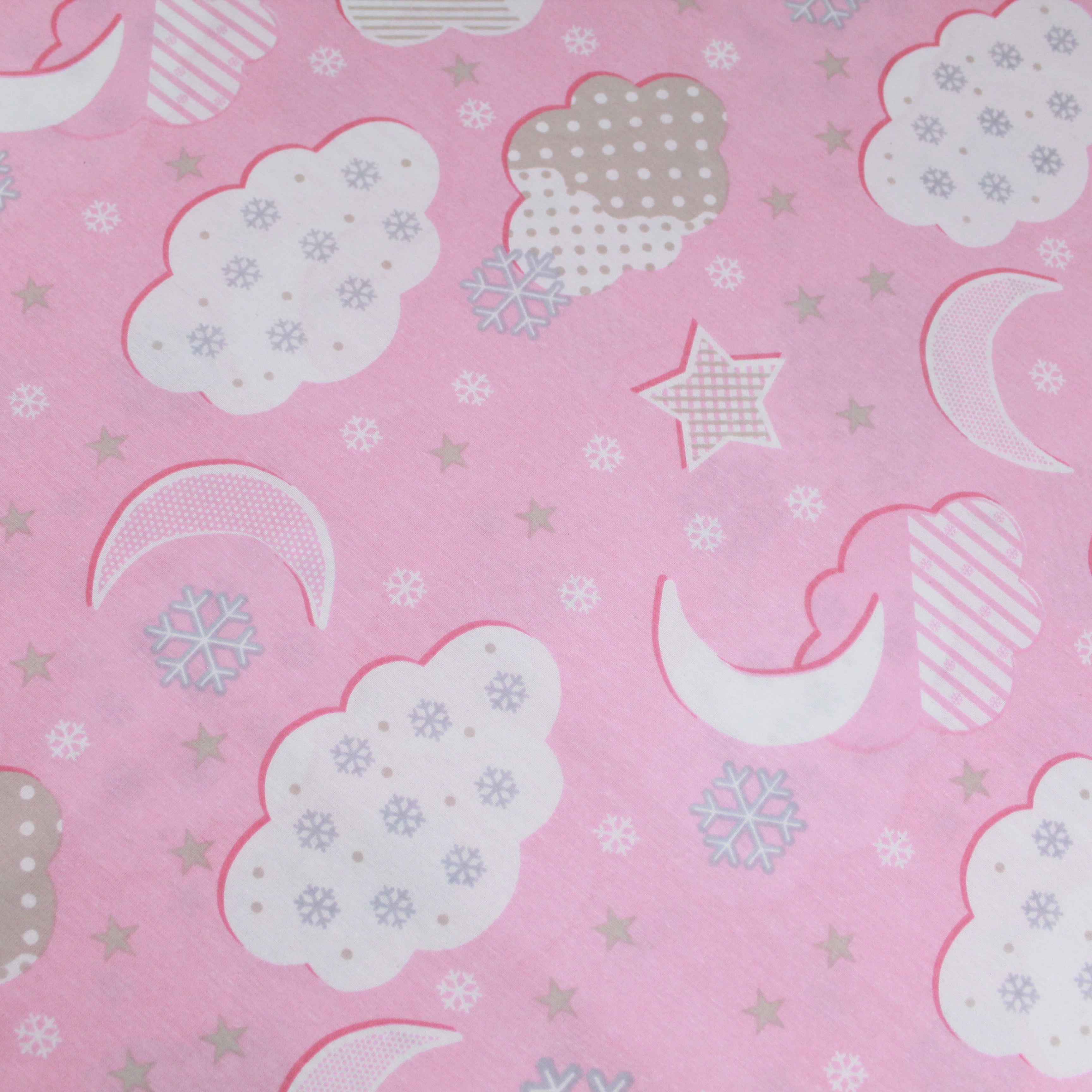 Premium Quality Super Wide Cotton Blend Sheeting "Moon & Clouds" 94" Wide Pink