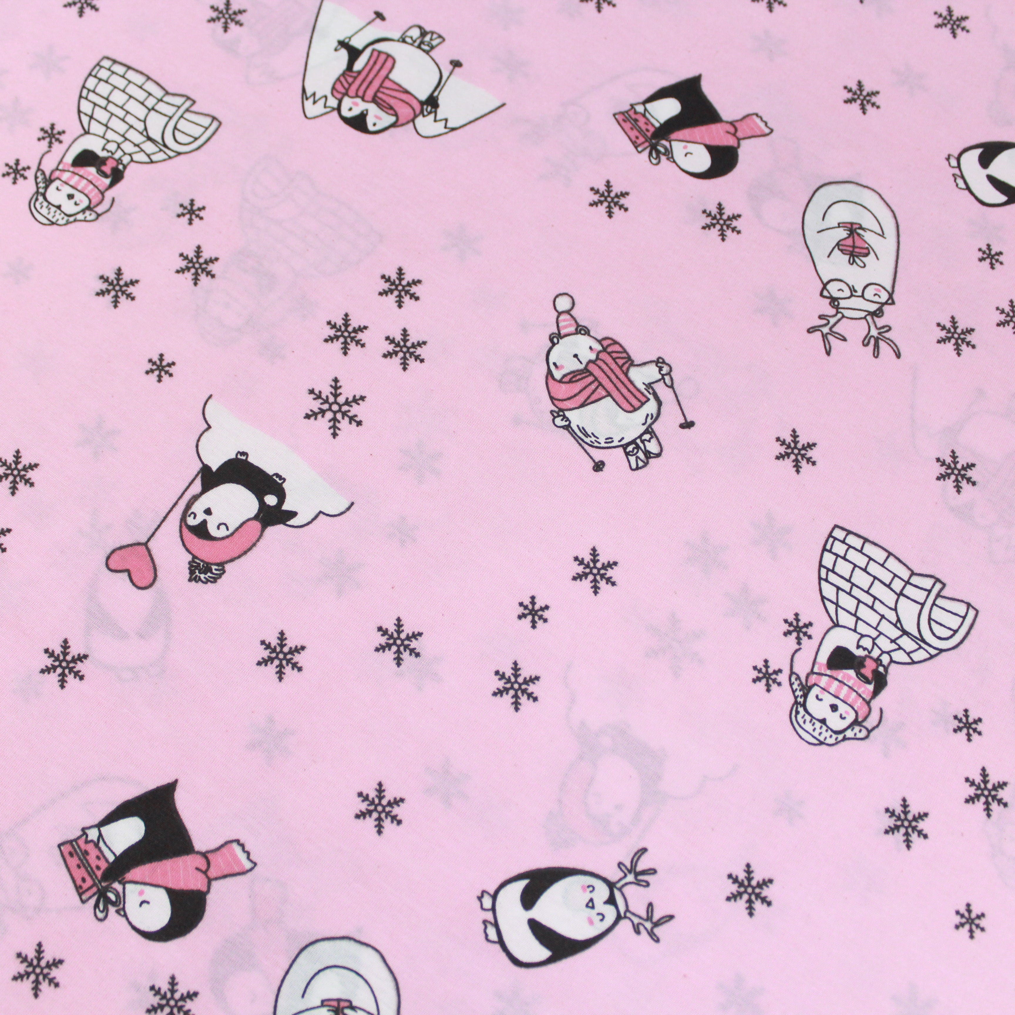 Premium Quality Super Wide Cotton Blend Sheeting "Penguins" 94" Wide Pink
