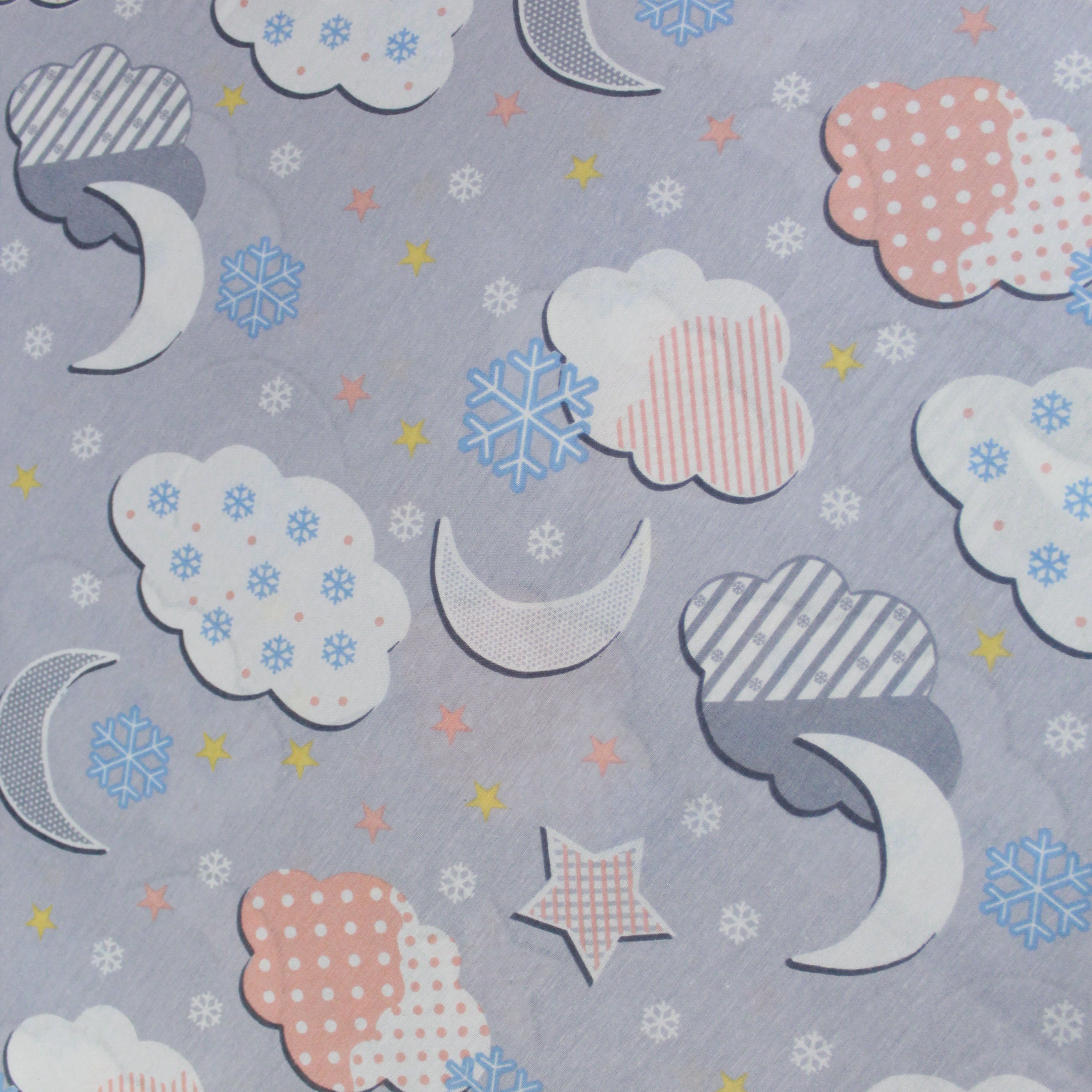 Premium Quality Super Wide Cotton Blend Sheeting "Moon & Clouds" 94" Wide Light Grey