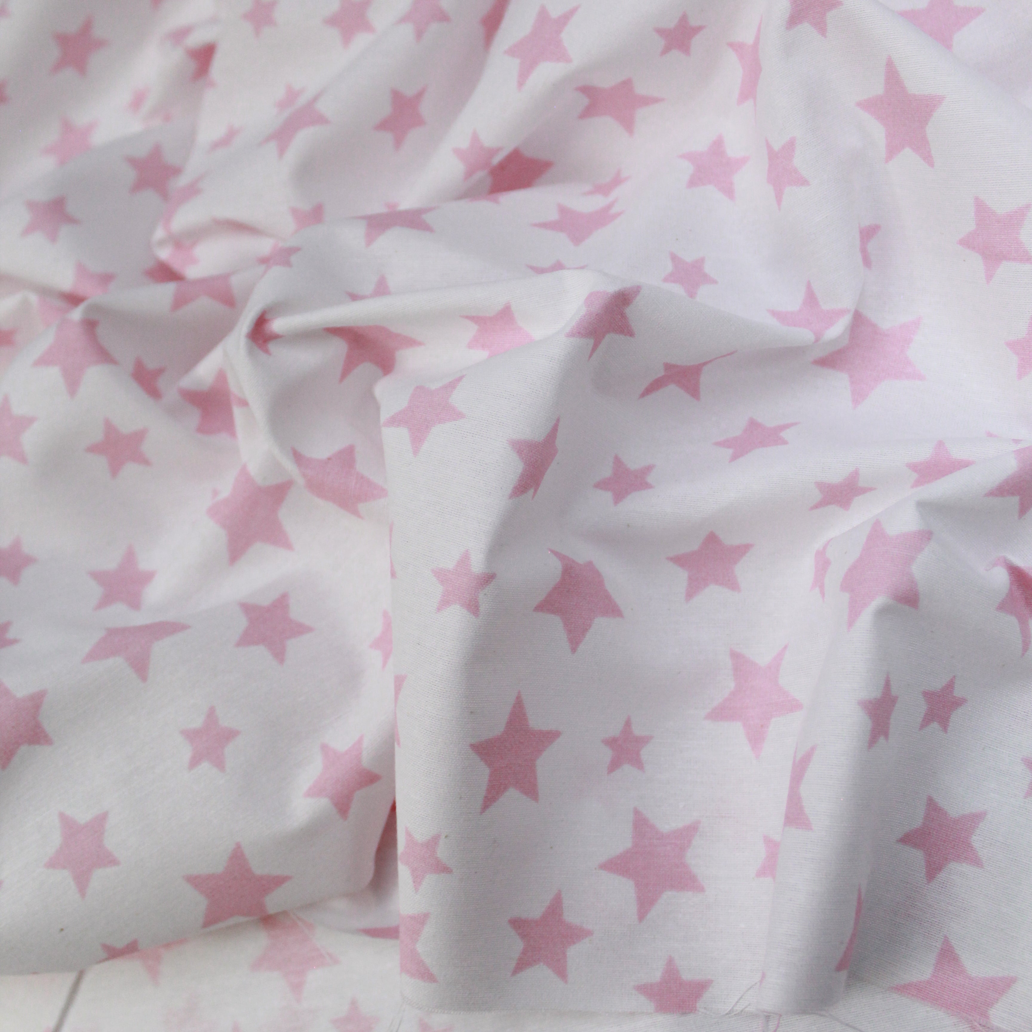 Premium Quality Super Wide Cotton Blend Sheeting "Pink Stars" 94" Wide White