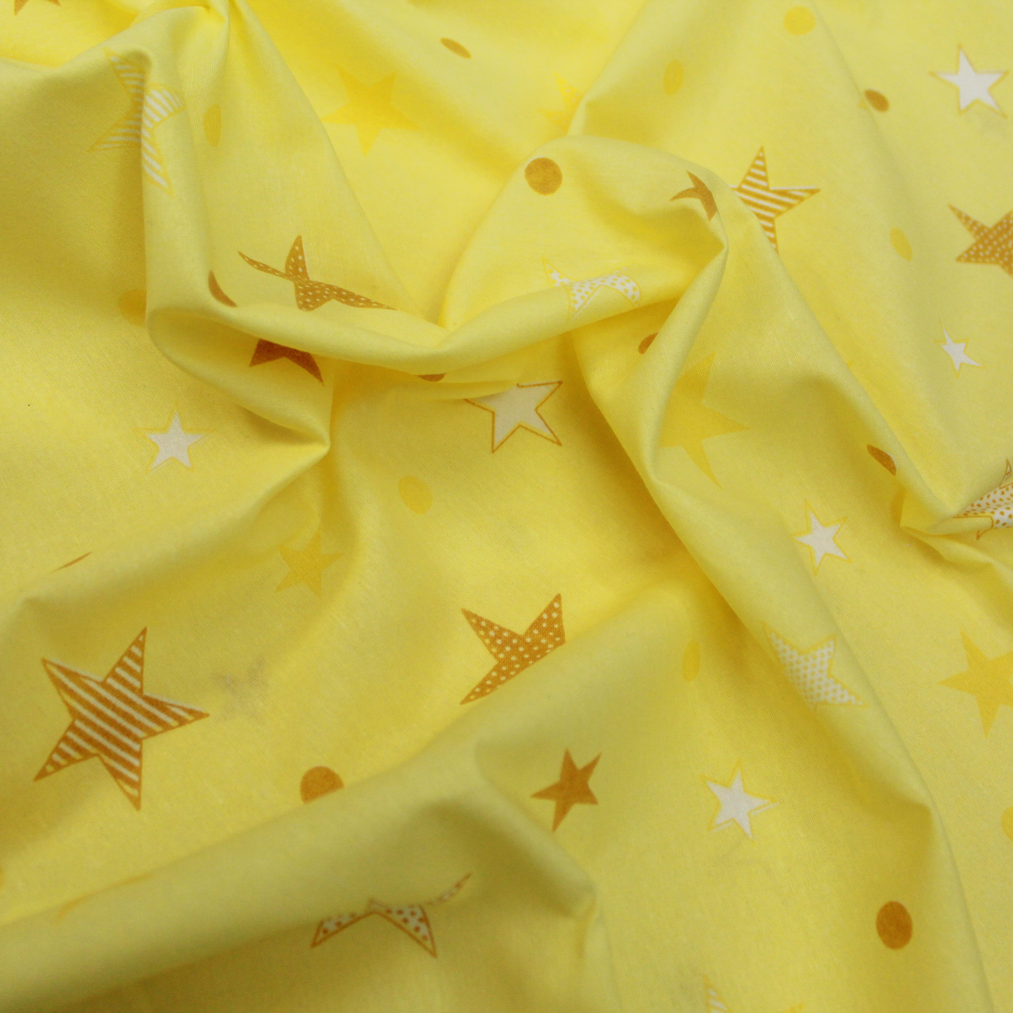 Premium Quality Super Wide Cotton Blend Sheeting "Yellow Stars & Polka Dots" 94" Wide Sunshine Yellow