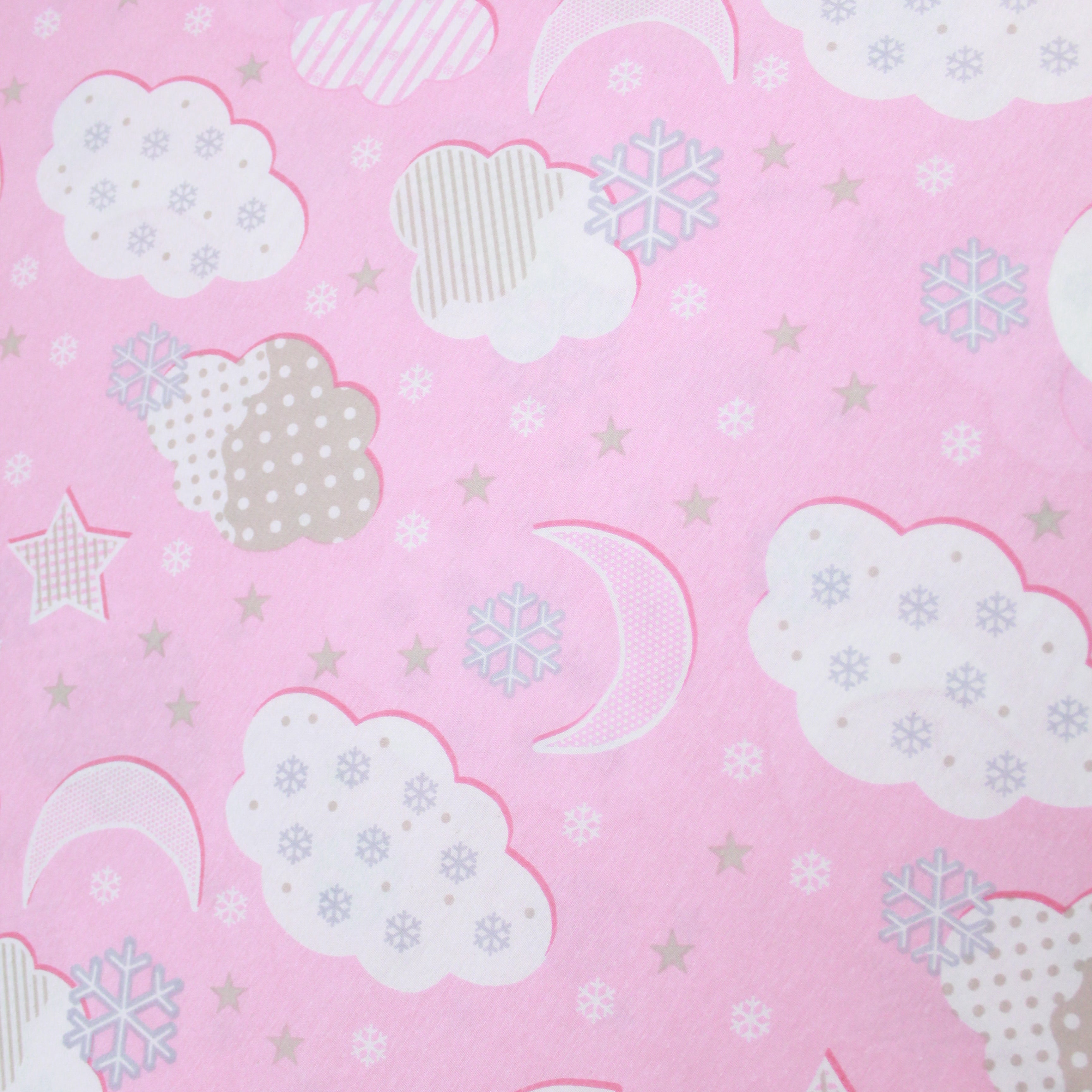 Premium Quality Super Wide Cotton Blend Sheeting "Moon & Snowflake Clouds" 94" Wide Pink