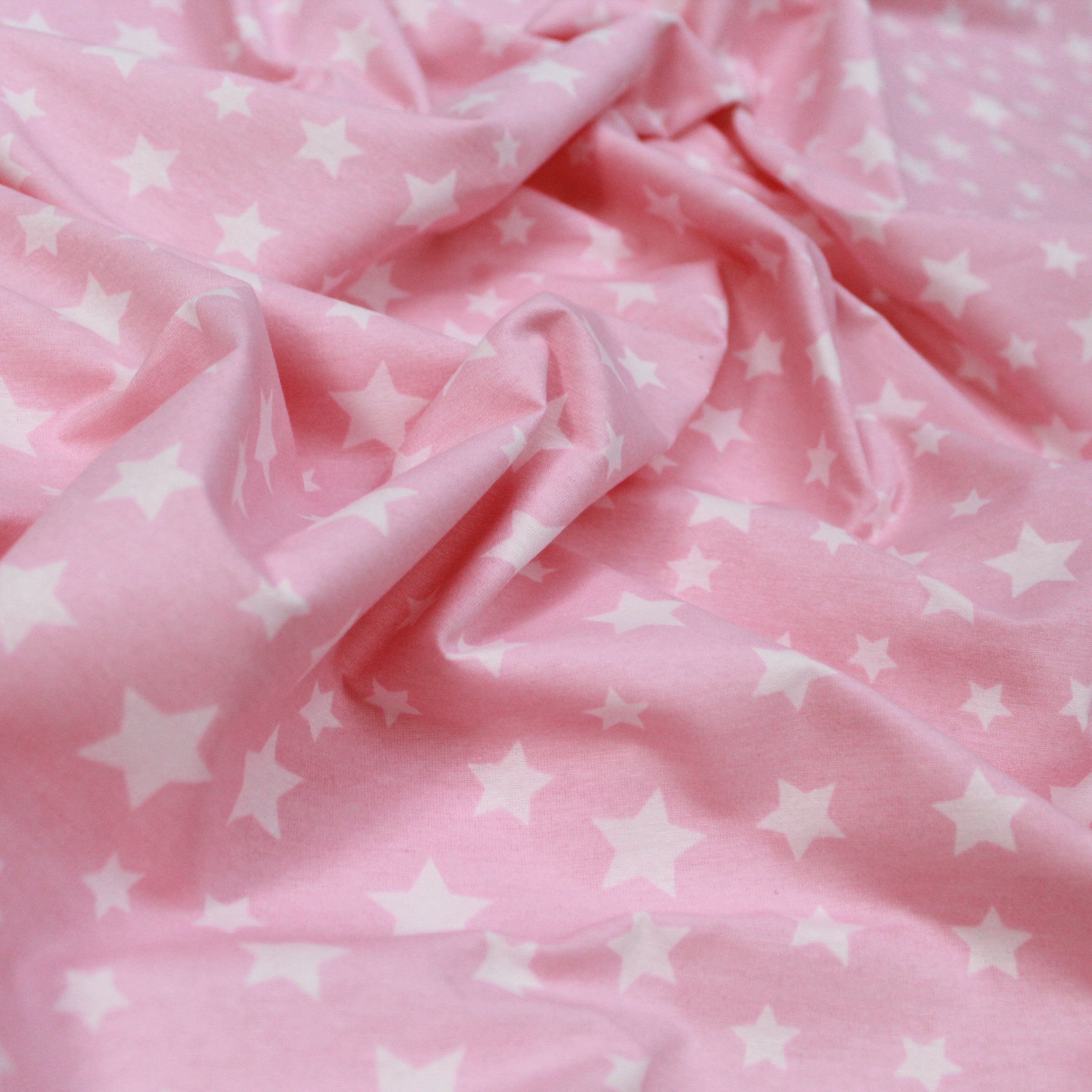 Premium Quality Super Wide Cotton Blend Sheeting "Little White Stars" 94" Wide Pink