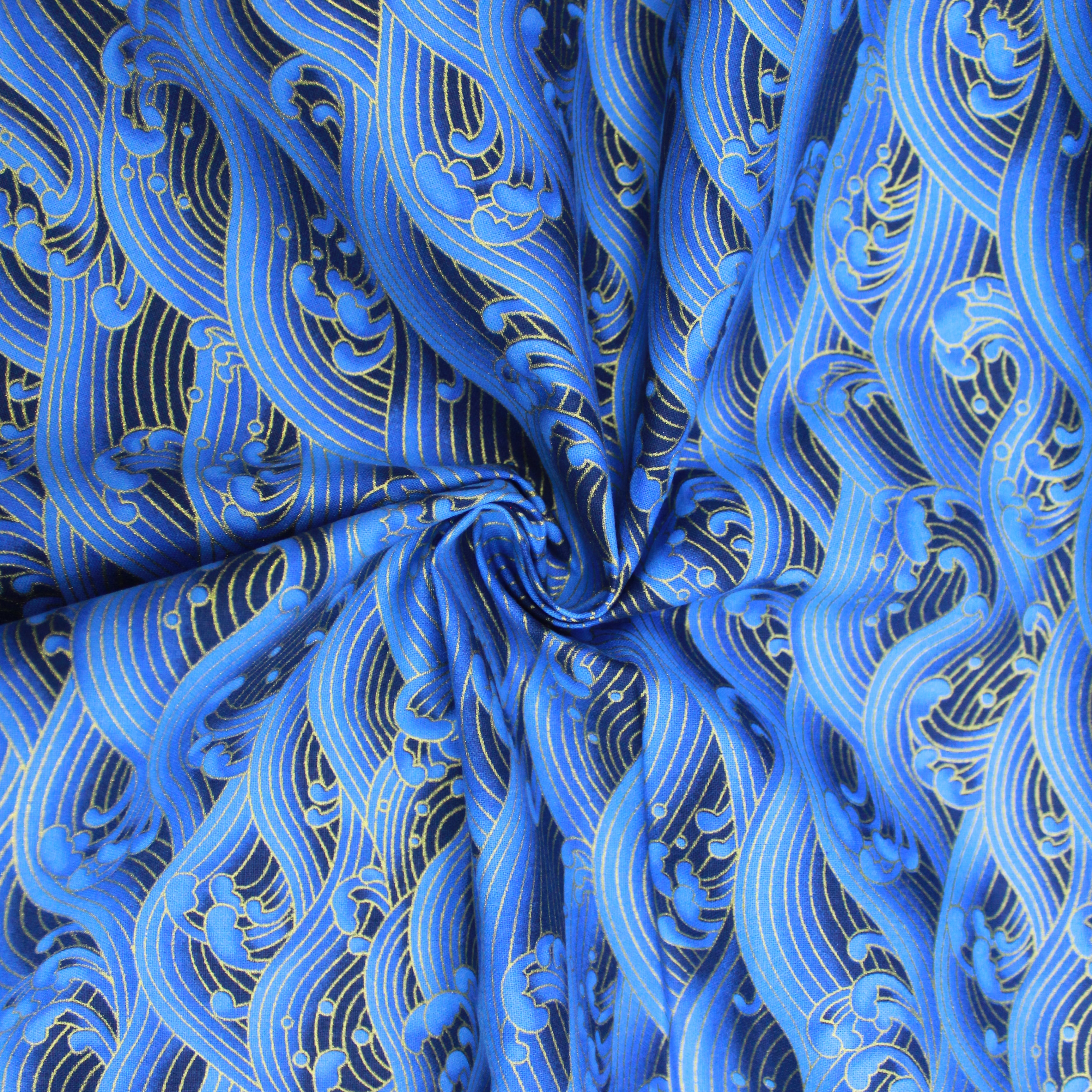 100% Premium Oriental Cotton 60" Wide 'Blue Waves'