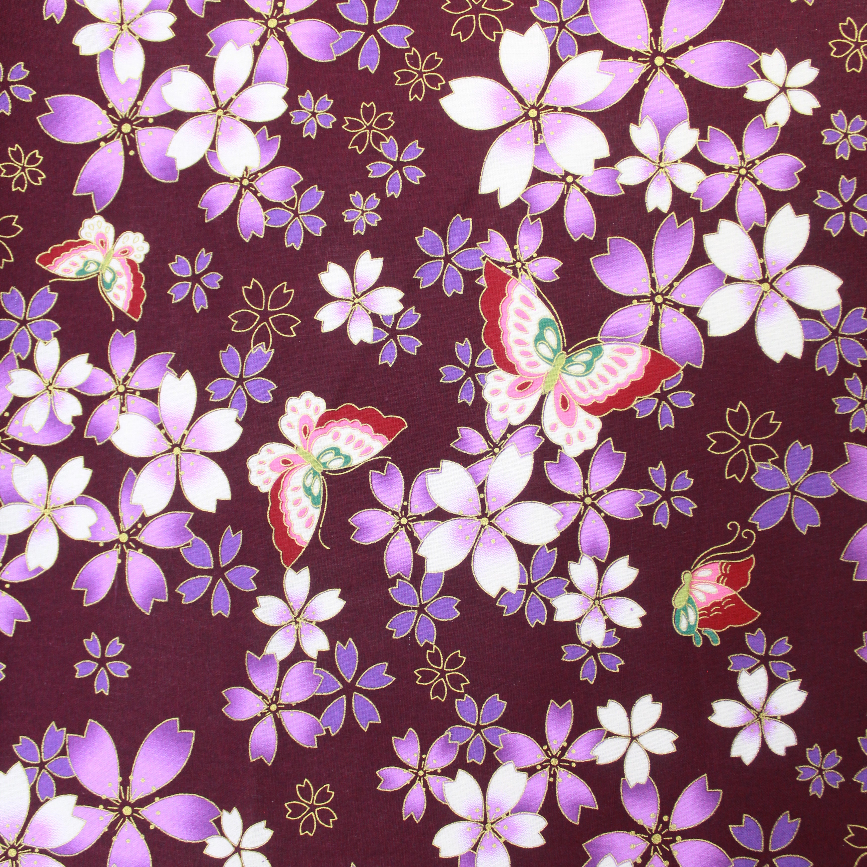 100% Premium Oriental Cotton 44" Wide 'Purple Butterfly'