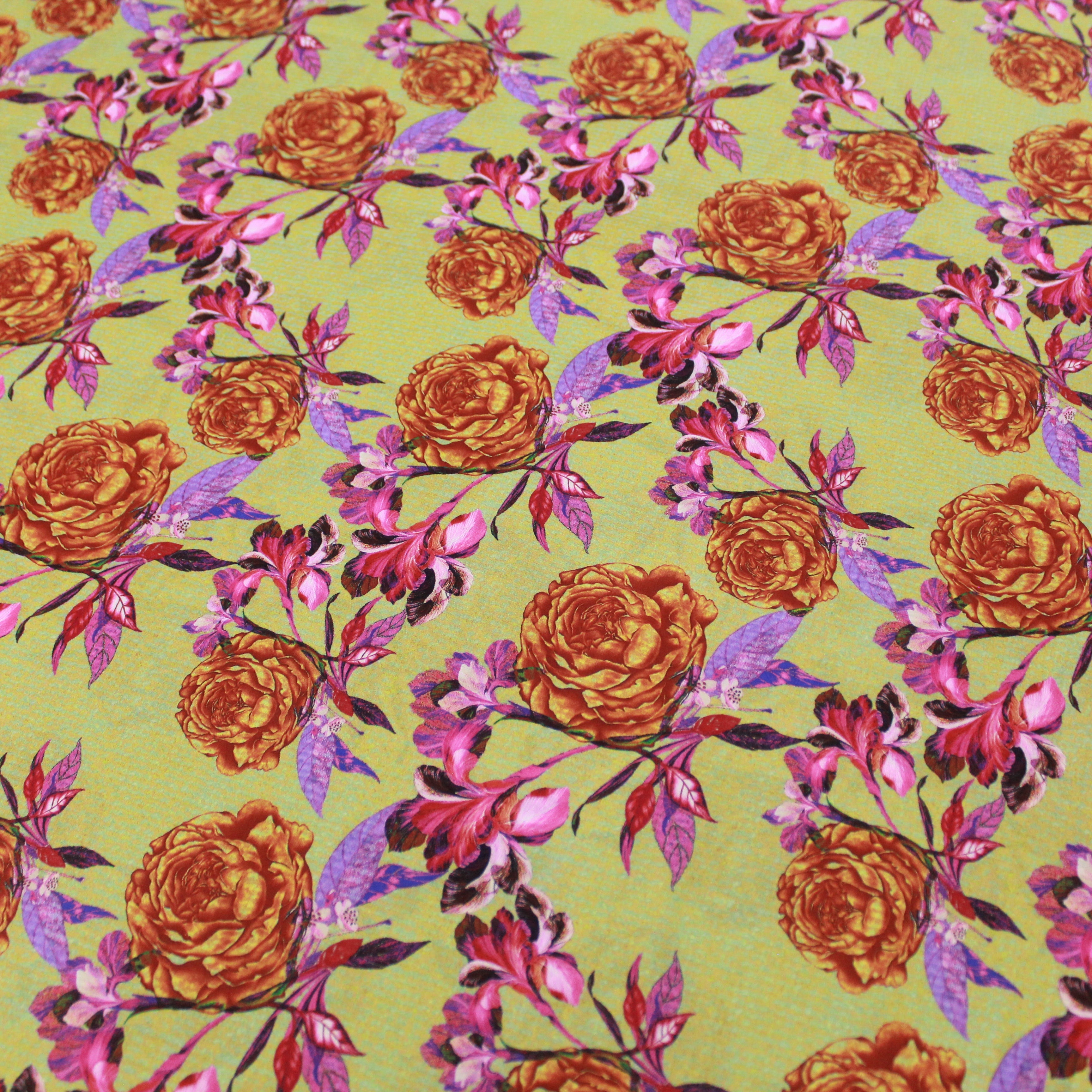 3 Metre Luxury Breathable Dressmaking Floral Cotton Lawn - 60" Wide Orange Rose