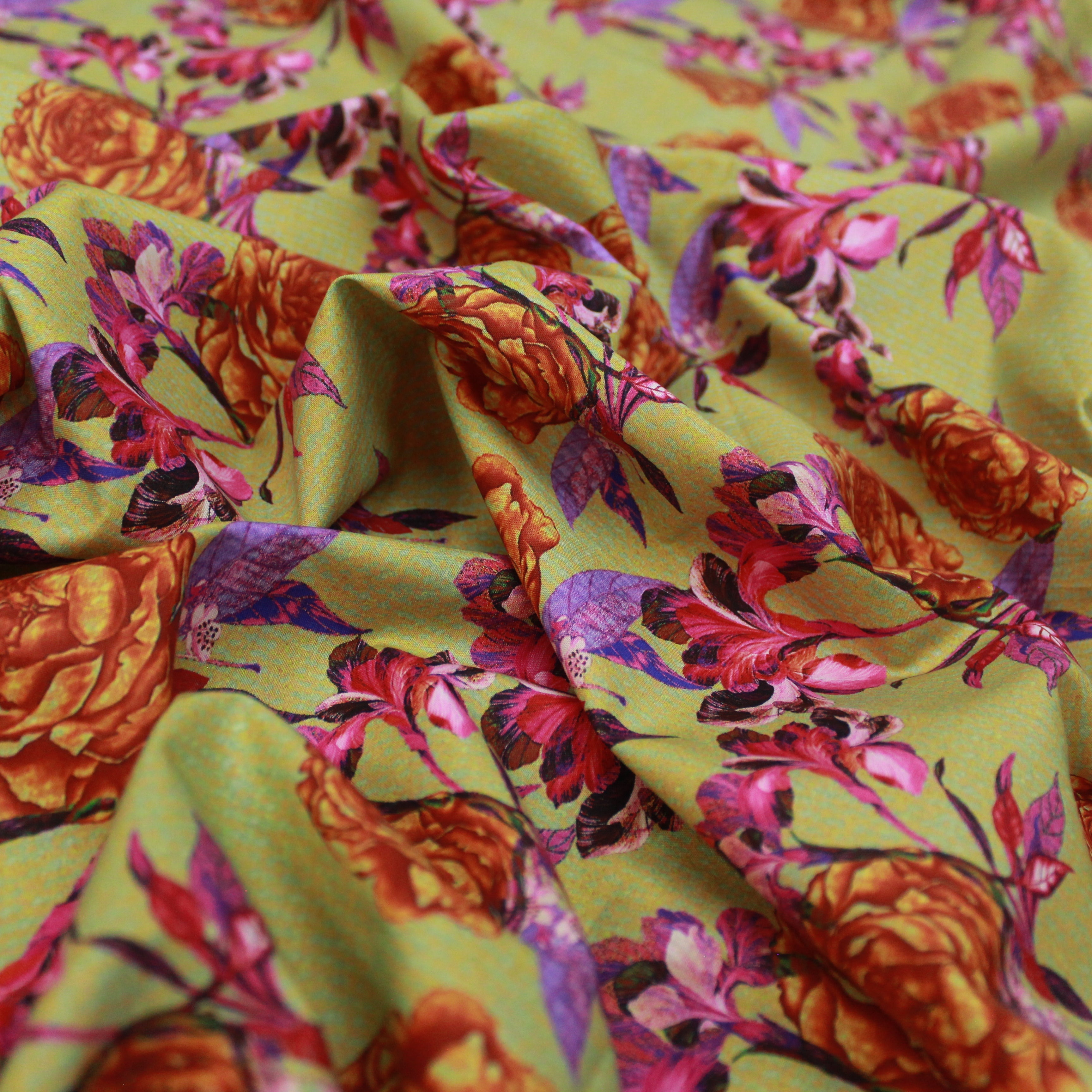 3 Metre Luxury Breathable Dressmaking Floral Cotton Lawn - 60" Wide Orange Rose