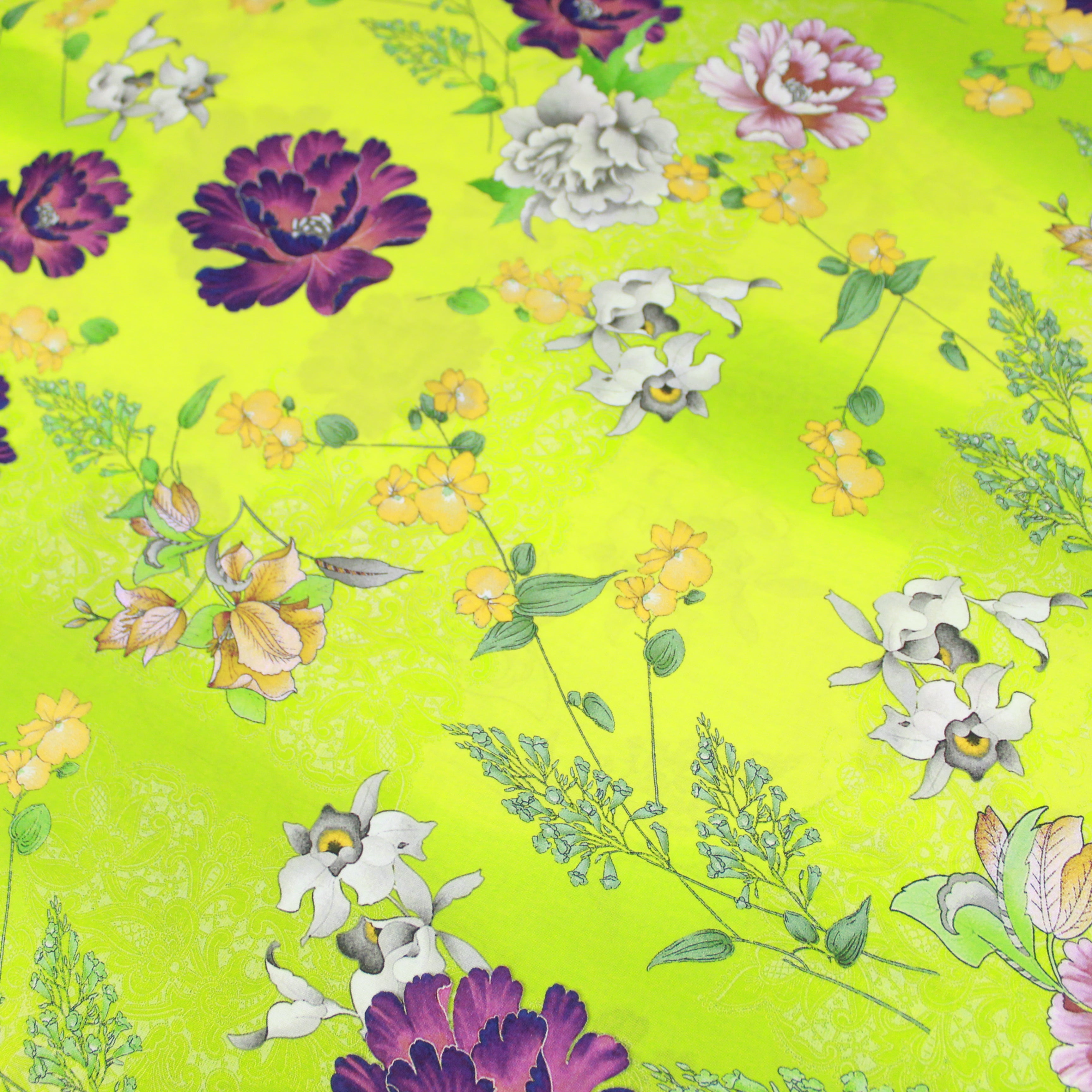 3 Metre Luxury Breathable Dressmaking Floral Cotton Lawn - 60" Lime Green