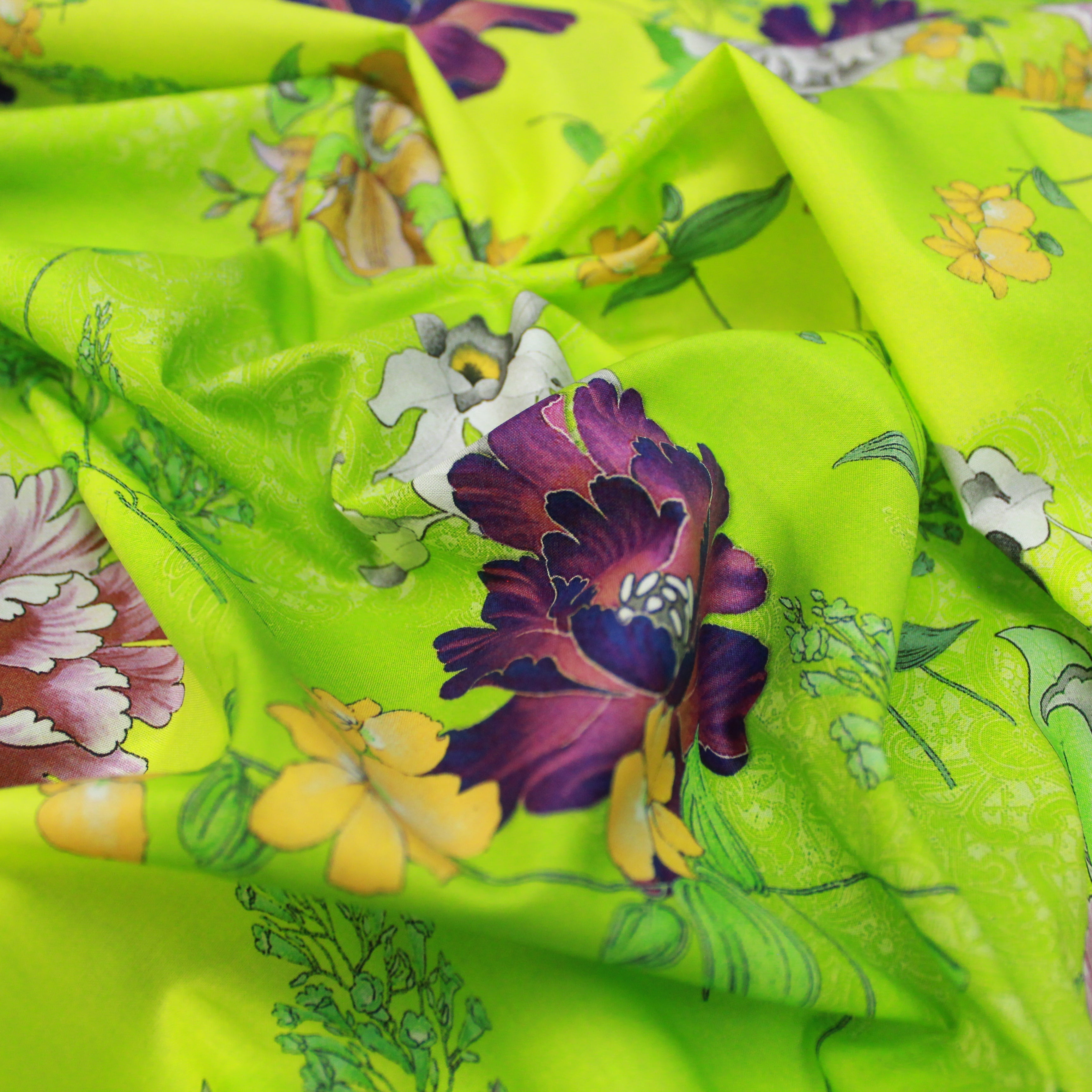 3 Metre Luxury Breathable Dressmaking Floral Cotton Lawn - 60" Lime Green