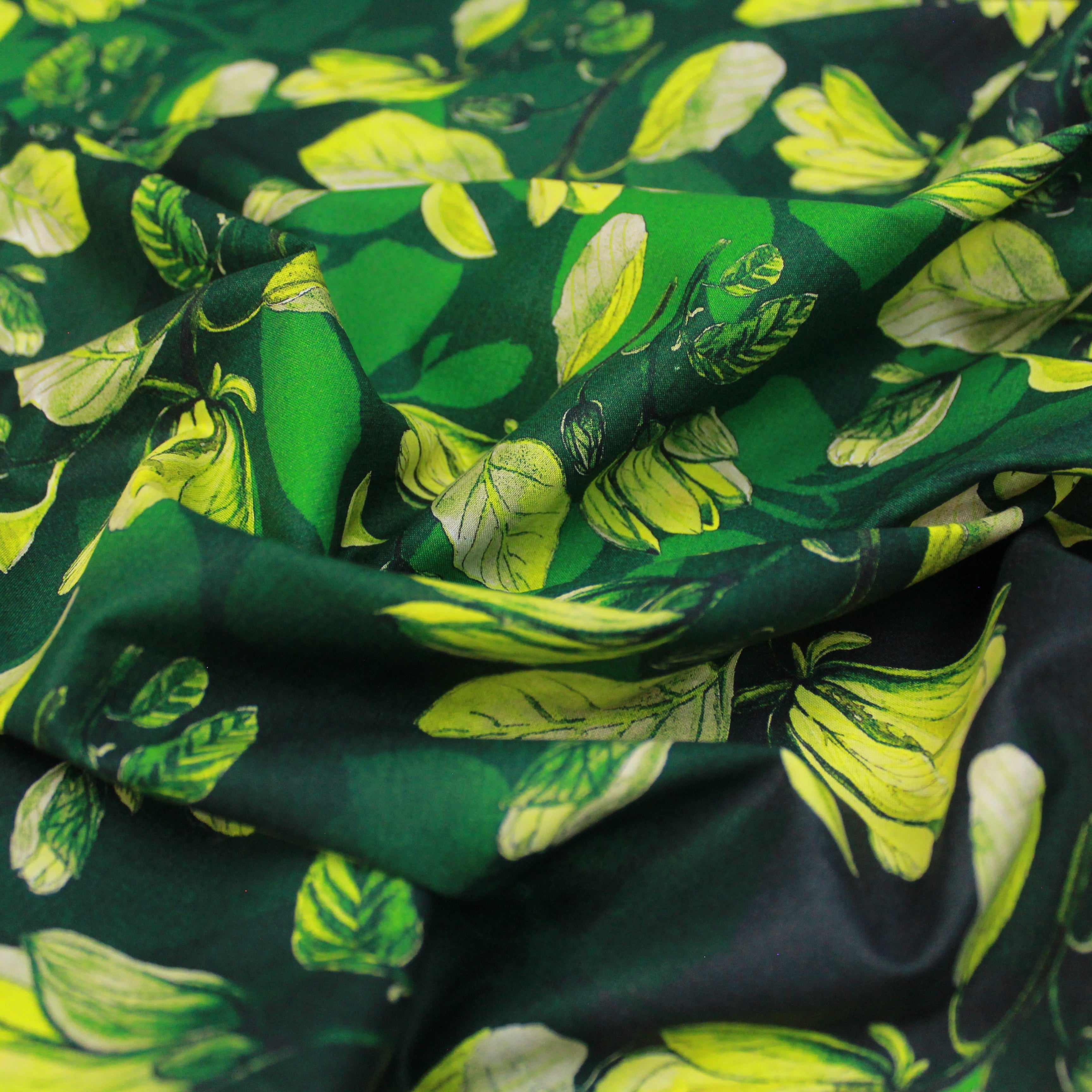 3 Metre Luxury Breathable Dressmaking Floral Cotton Lawn - 60" Dark Green