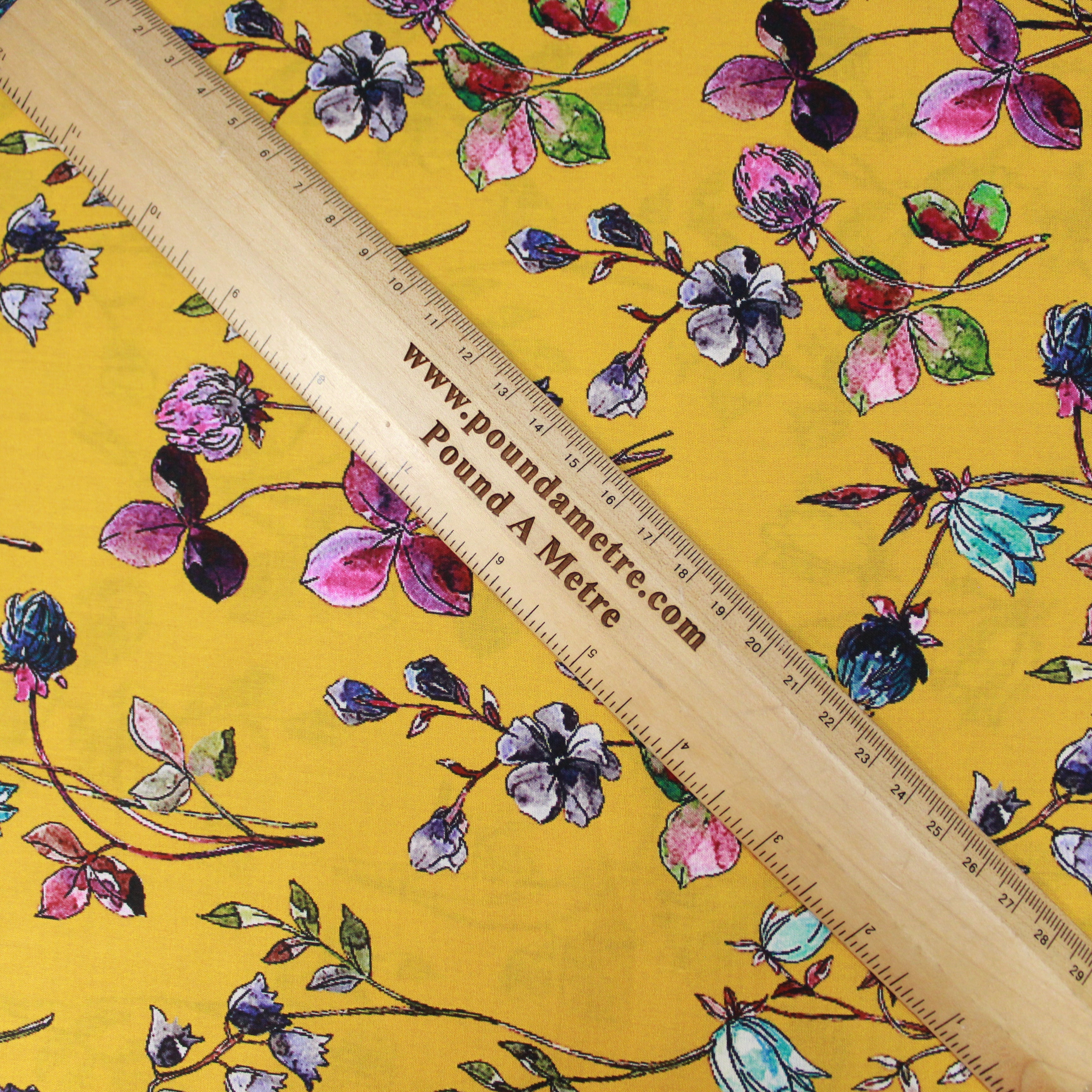 3 Metre Luxury Breathable Dressmaking Floral Cotton Lawn - 60" Mustard