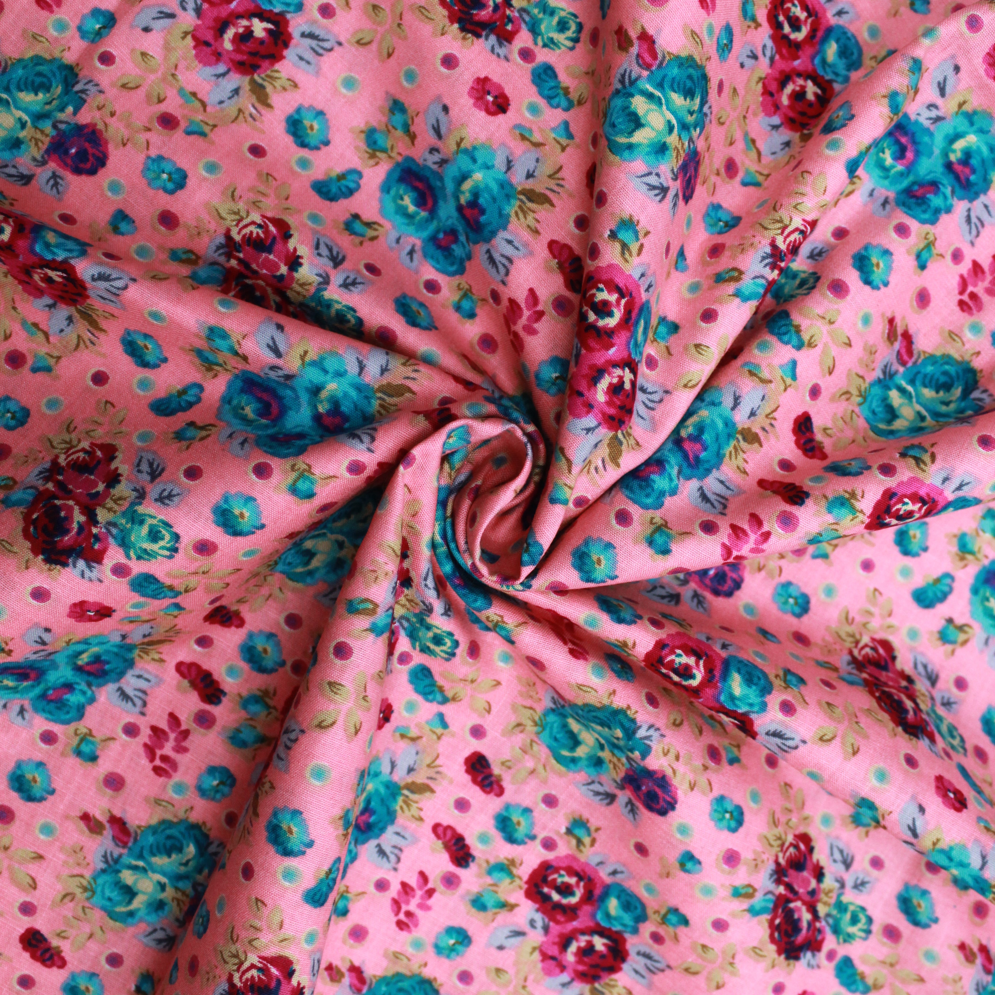 3 Metres Premium 100% Cotton 'Darpan Print - Bright Bouquet -  Pink'