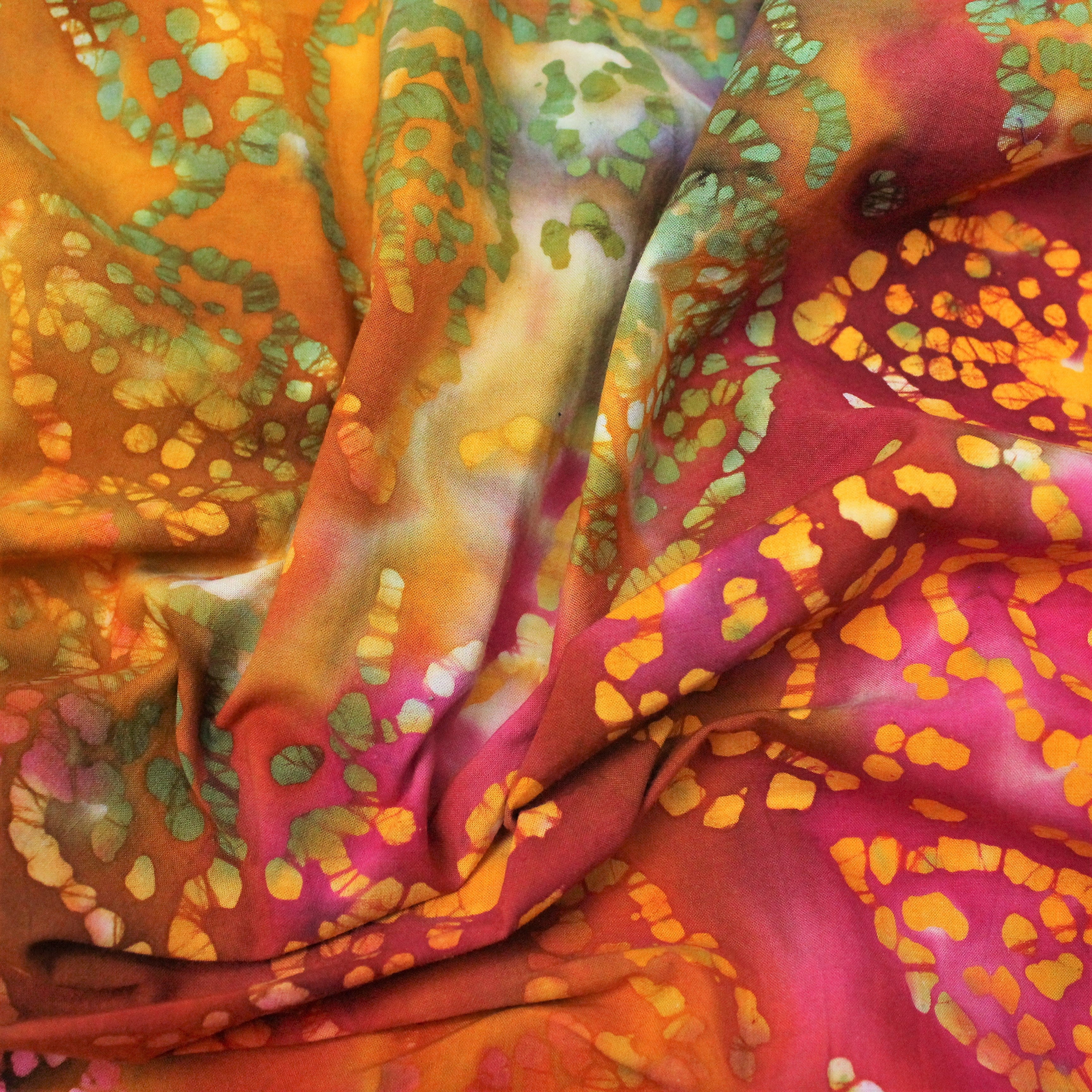 100% Cotton Hand-Dyed Batik Autumn Leaves 110cm Wide