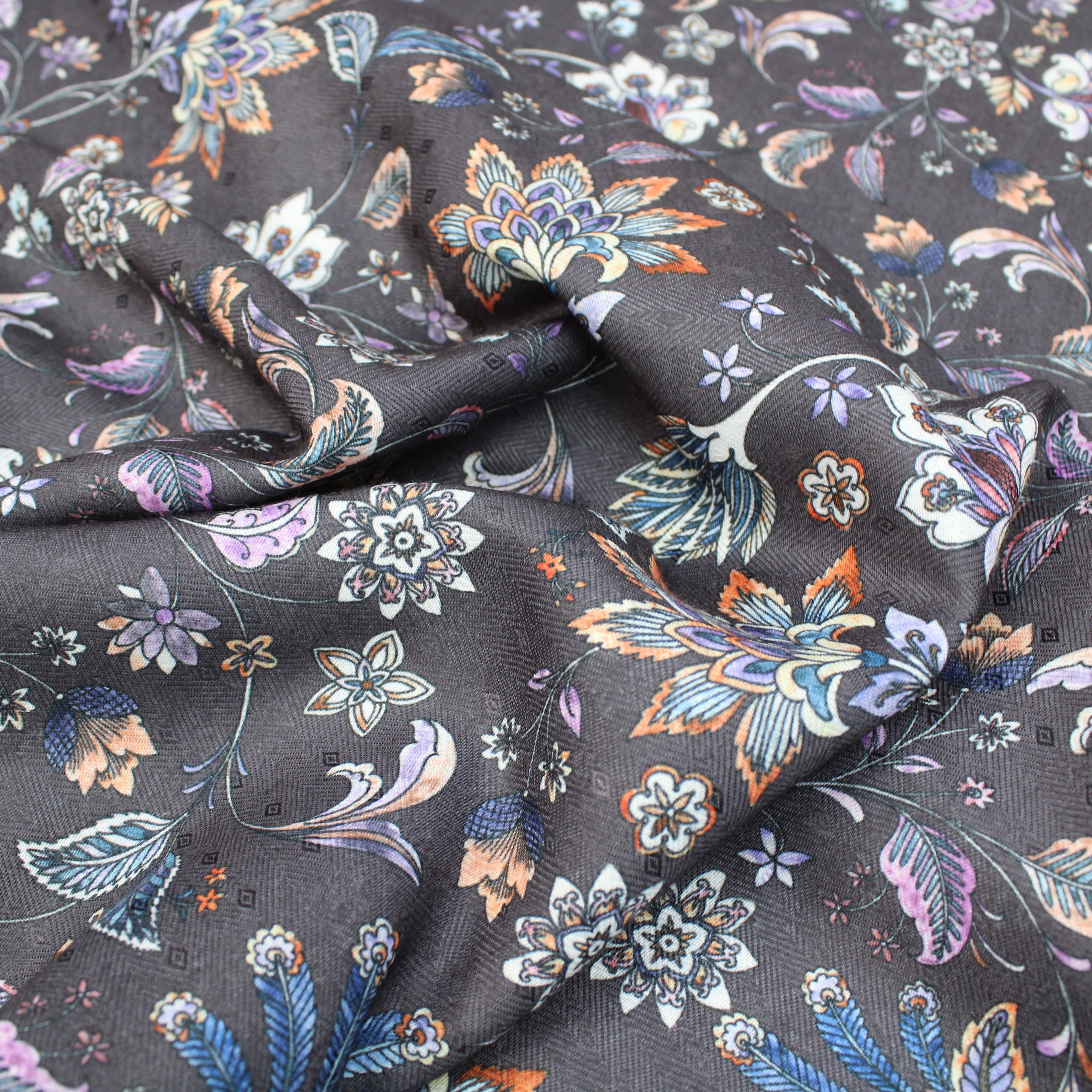 3 Metres Super Soft Printed Cashmere Effect Floral Fabric- 45" Wide Slate Grey