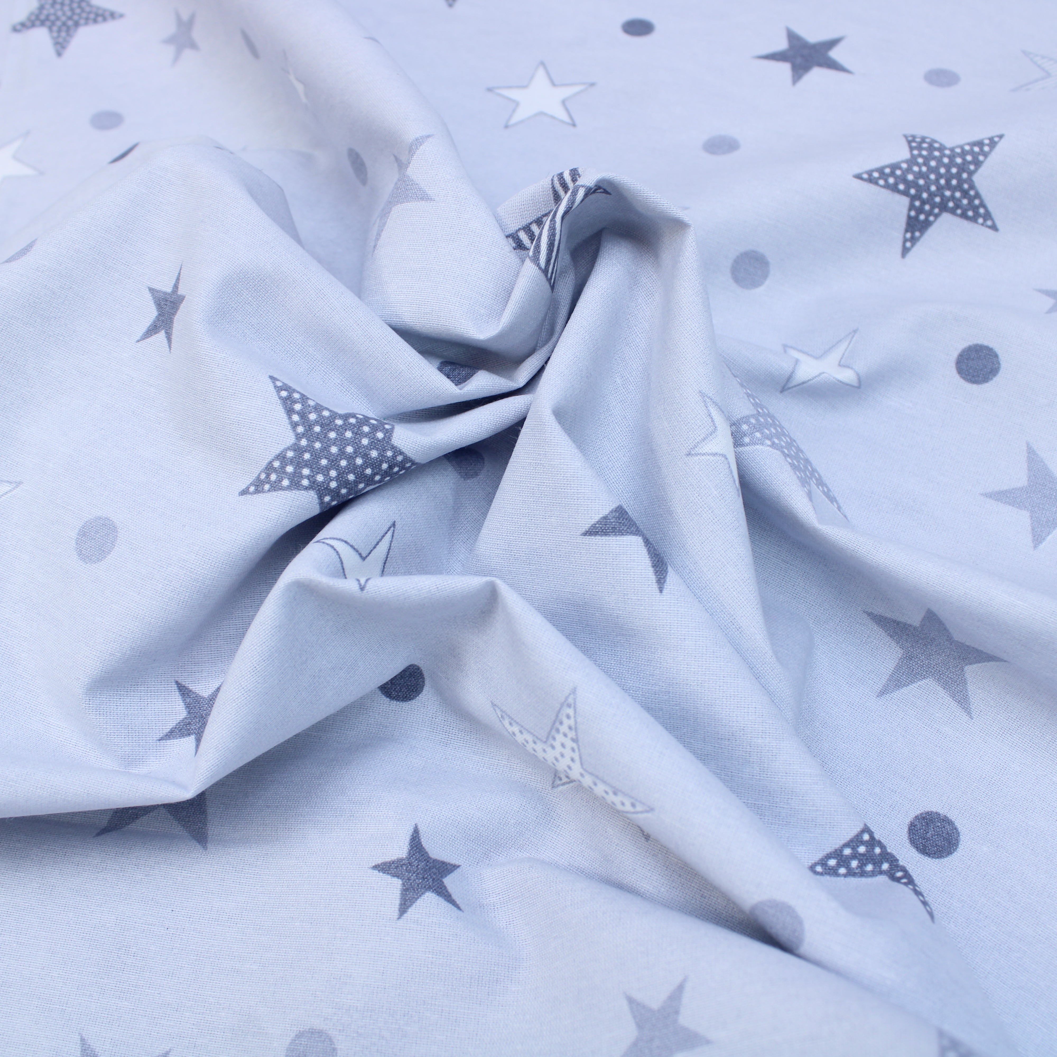 Premium Quality Super Wide Cotton Blend Sheeting, 'Grey Stars & Polka Dots', 94" Wide - White