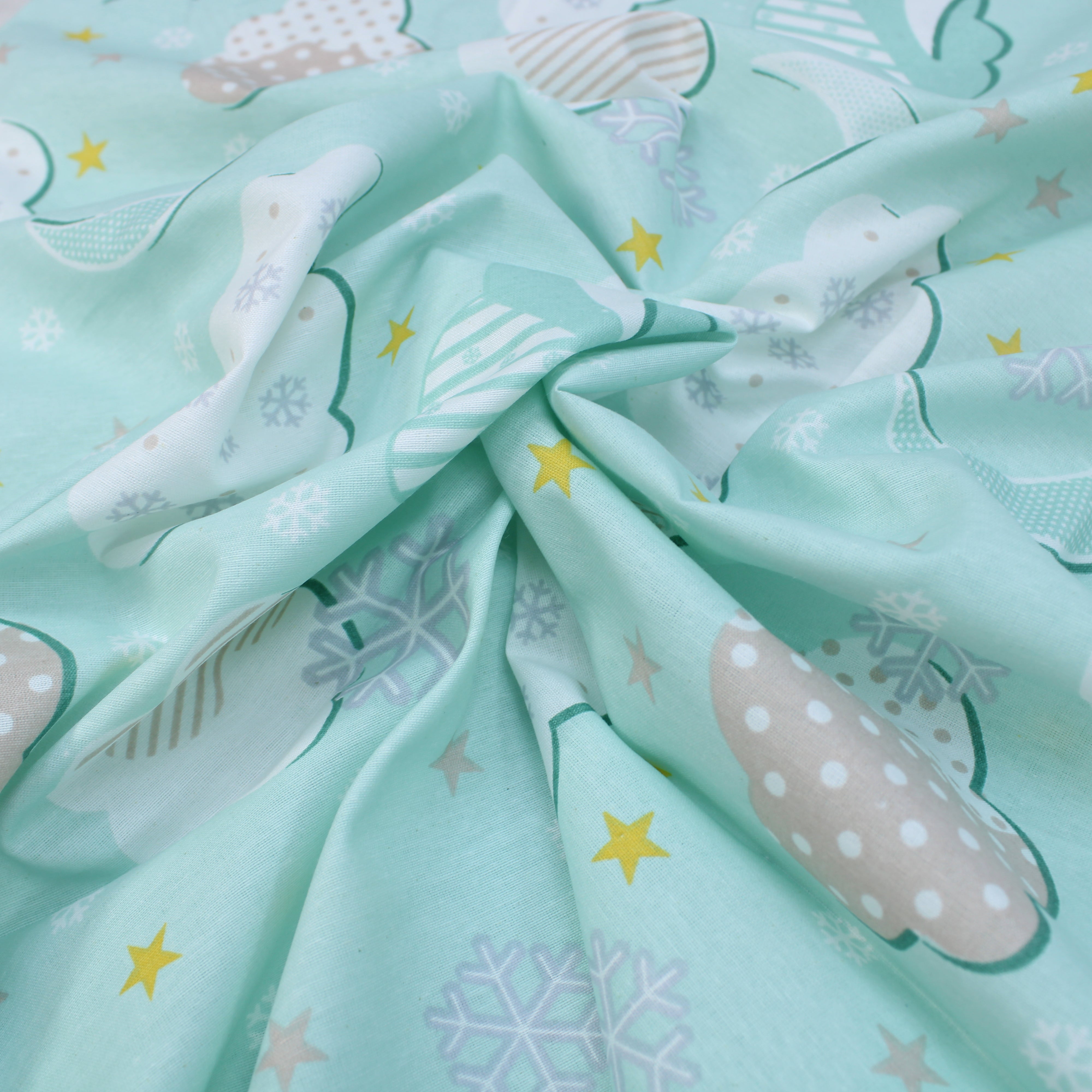 Premium Quality Super Wide Cotton Blend Sheeting, 'Stars In The Clouds', 94" Wide - Mint