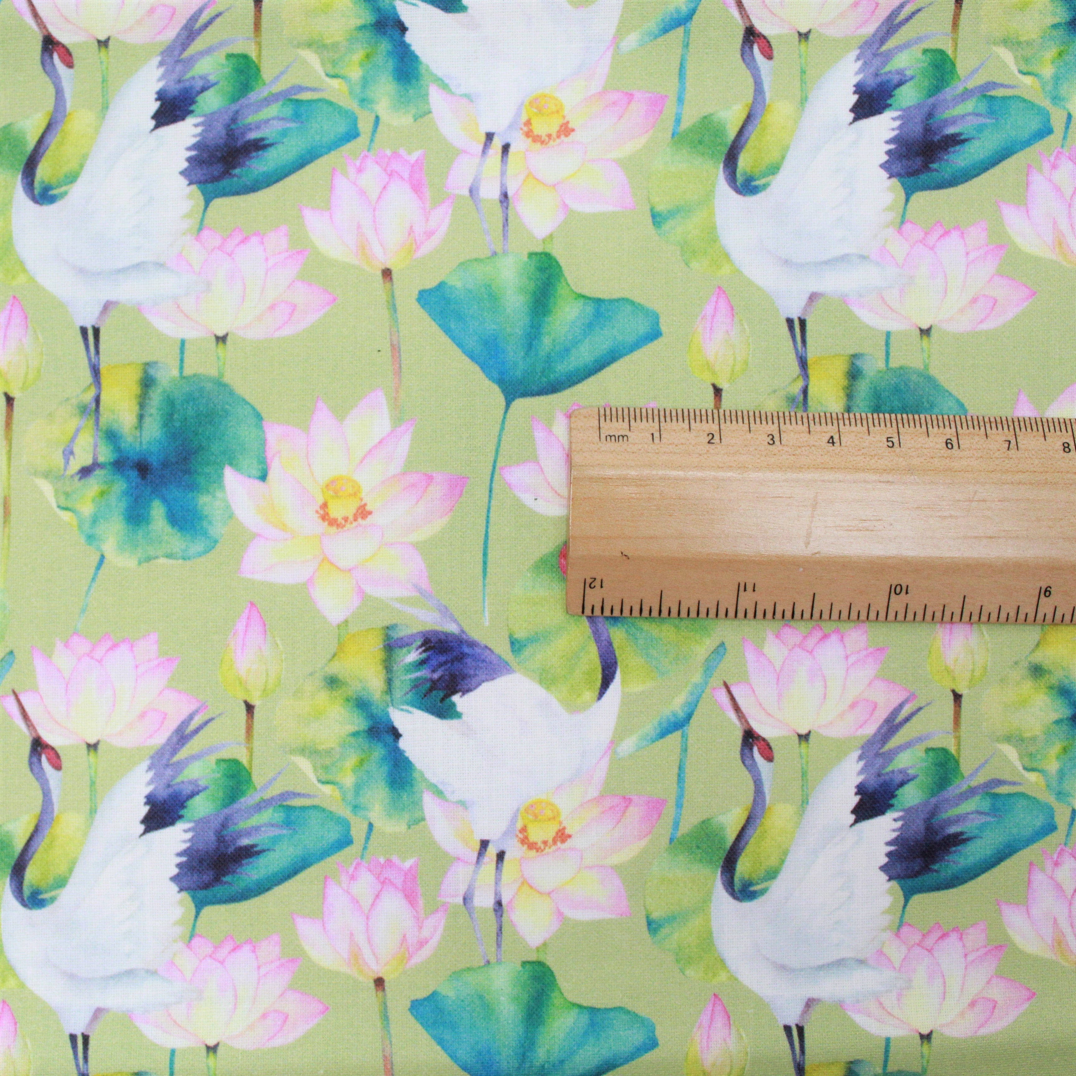 100% Cotton - Cranes & Flowers - 145cm Wide