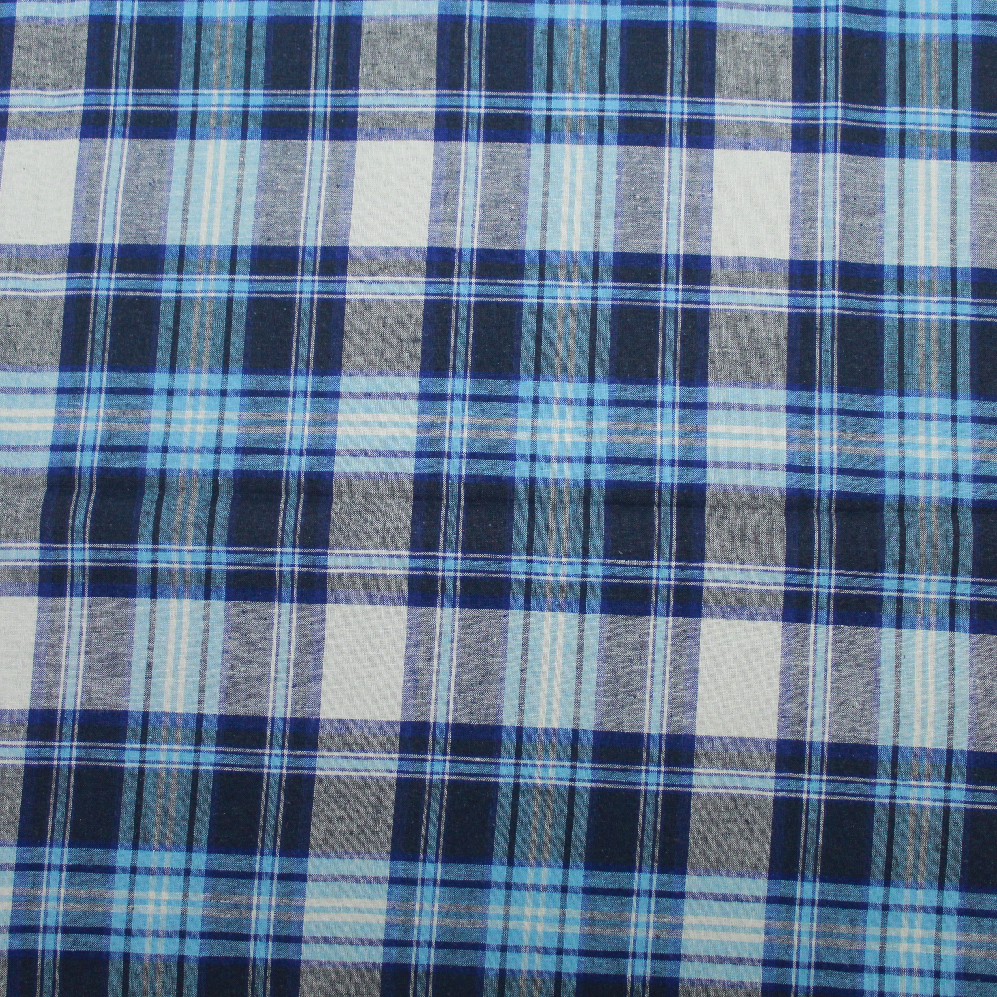3FOR12 Premium Quality, Fashion Chequered Linen 54" Wide Royal Blue & Light Blue