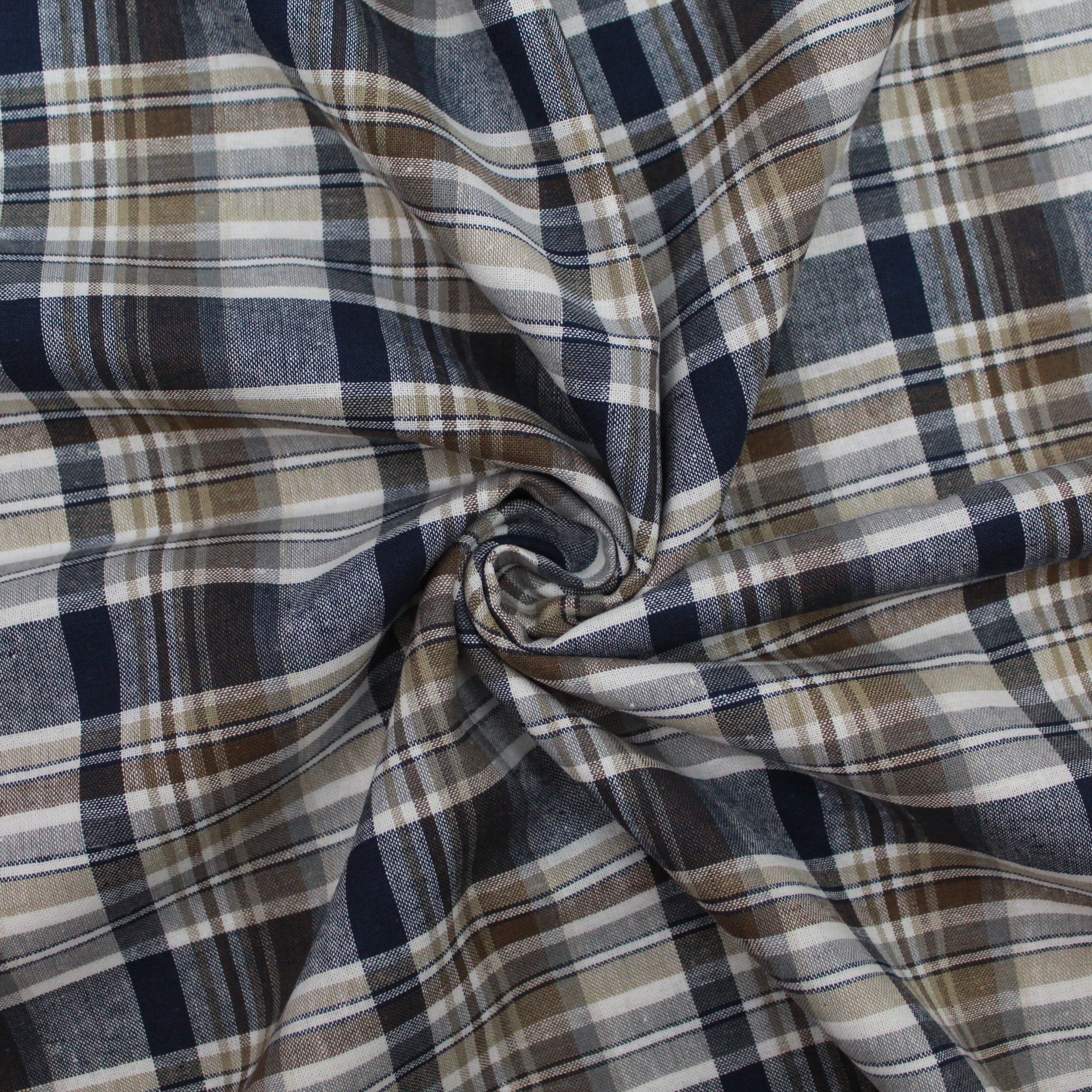 3FOR12 Premium Quality, Fashion Chequered Linen 54" Wide Navy & Brown