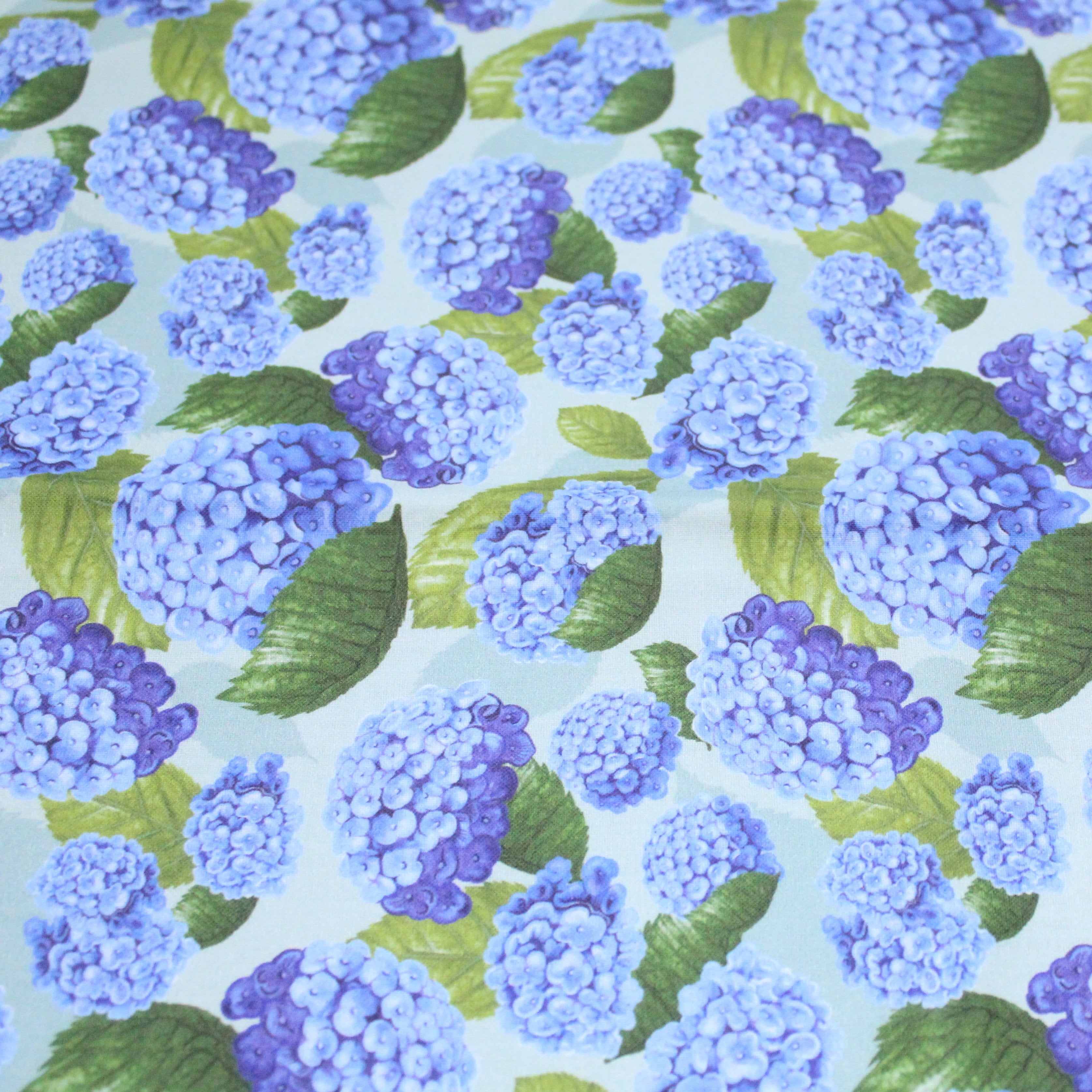 100% Cotton - Blue Hydrangea  - 145cm Wide