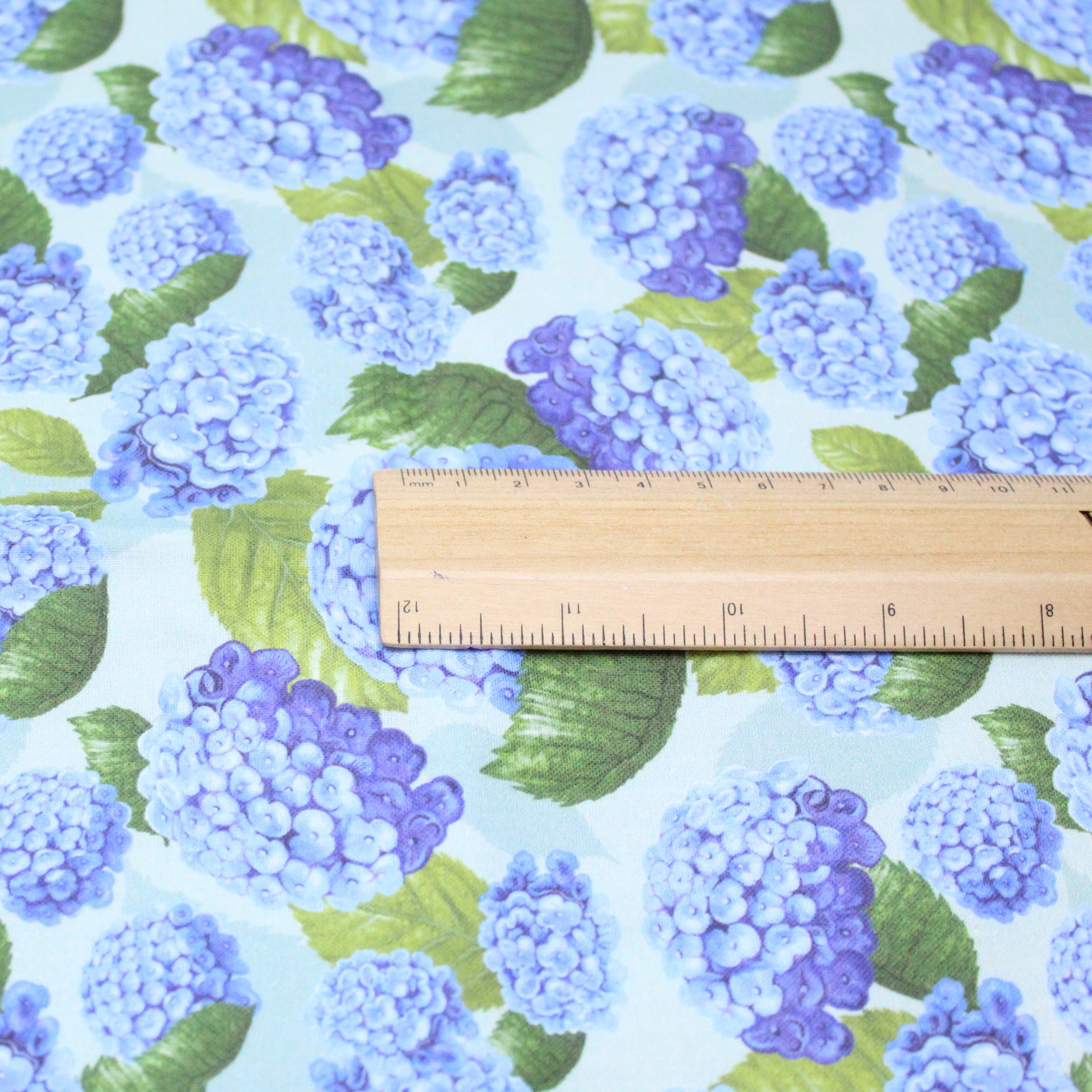 100% Cotton - Blue Hydrangea  - 145cm Wide