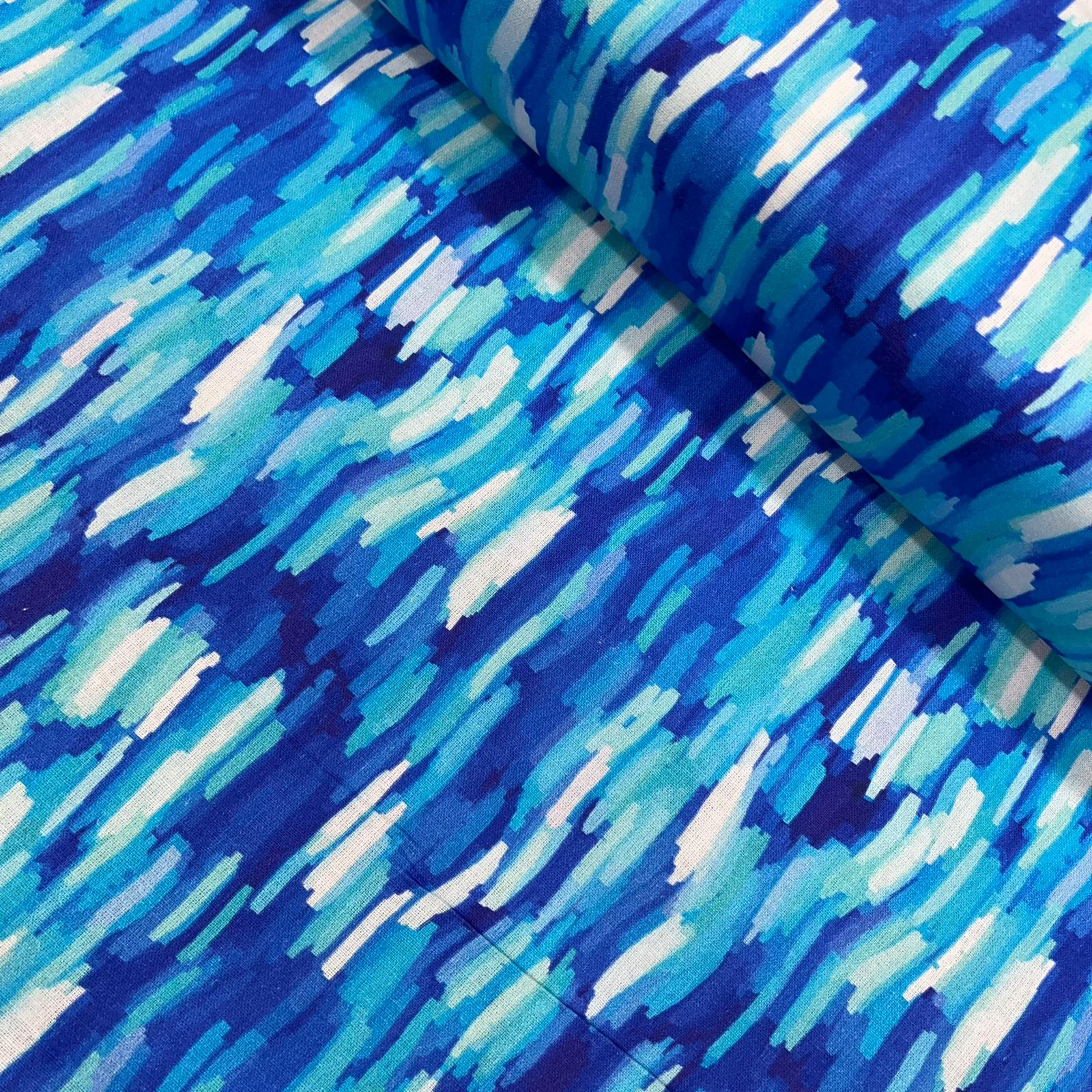 Digital Print 100% Cotton, Artist Collection, 'Strokes-Ocean Breeze', 44" Wide - Printed Cottons