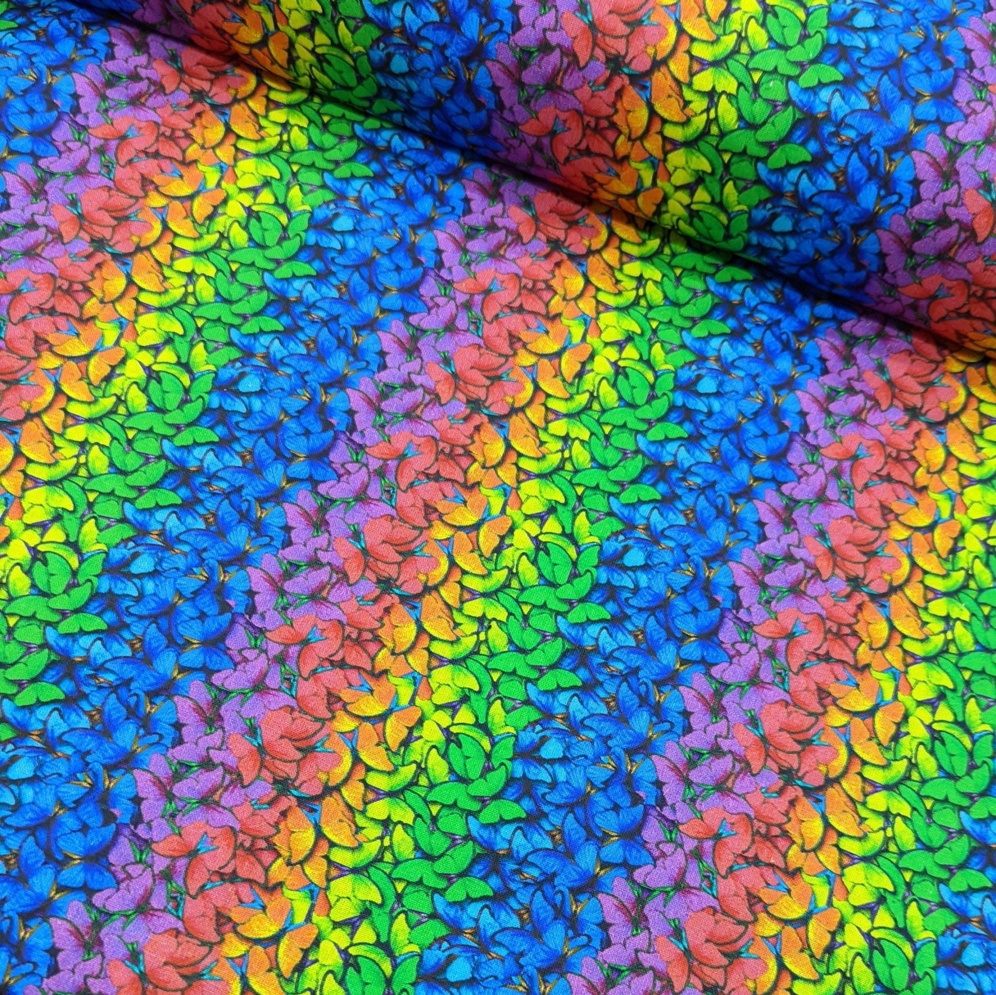 Digital Print 100% Cotton, Rainbow Collection, 'Butterflies', 44" Wide - Printed Cottons