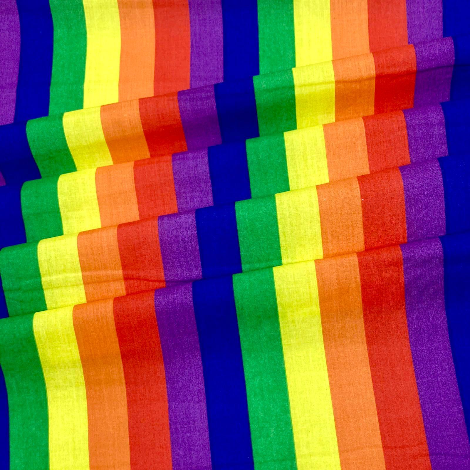 Per Metre, Top Quality Poly-Cotton "Medium Rainbow Stripes" 44" wide