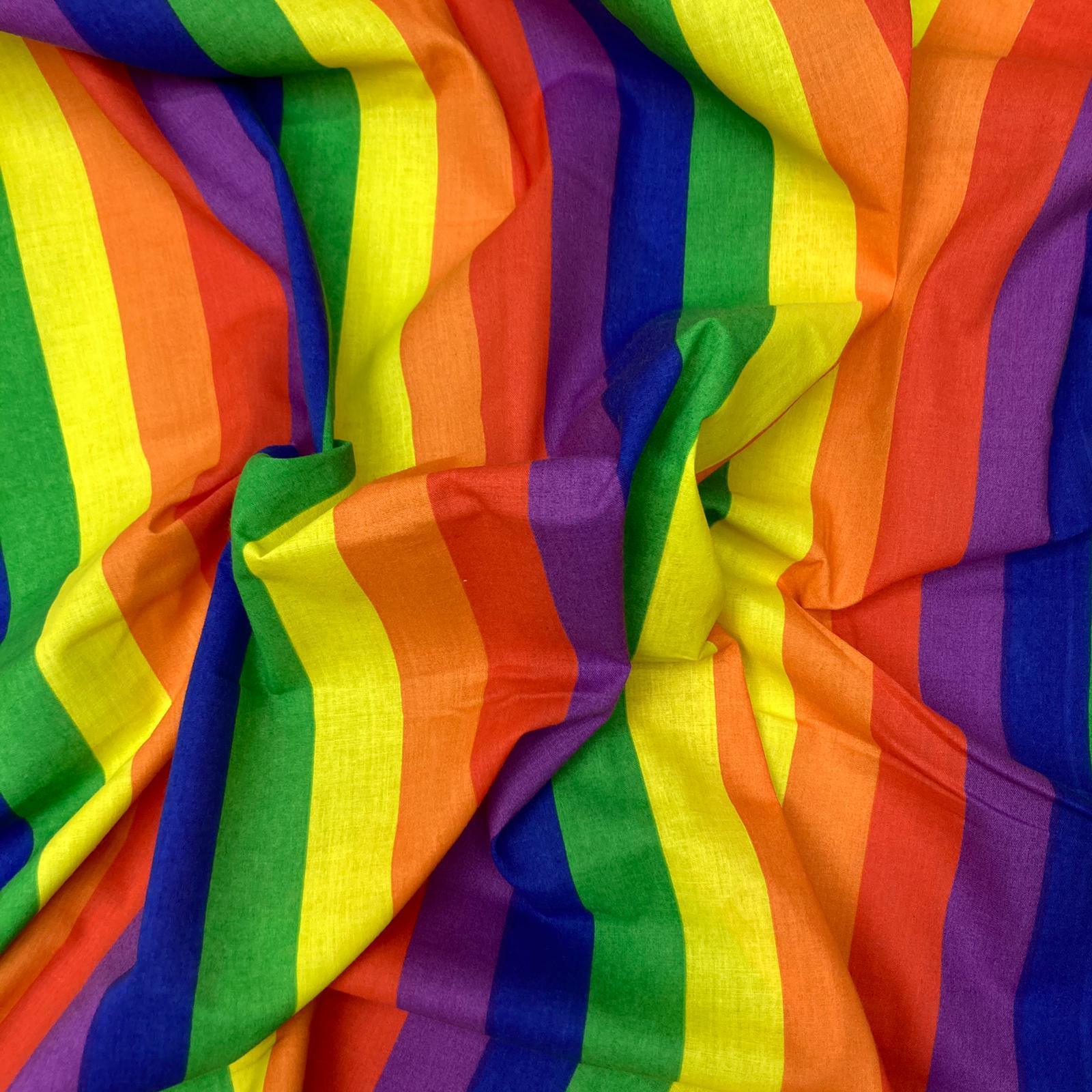 Rainbow Flag Polycotton, 'Small Stripes' 44" wide - Printed Cottons